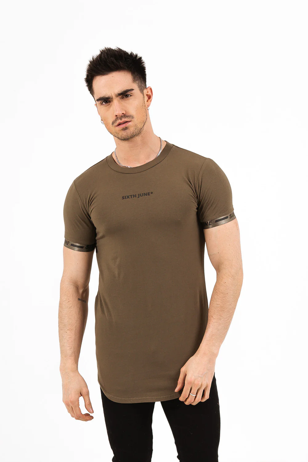 T-shirt logo coton manche vert kaki - Image 2