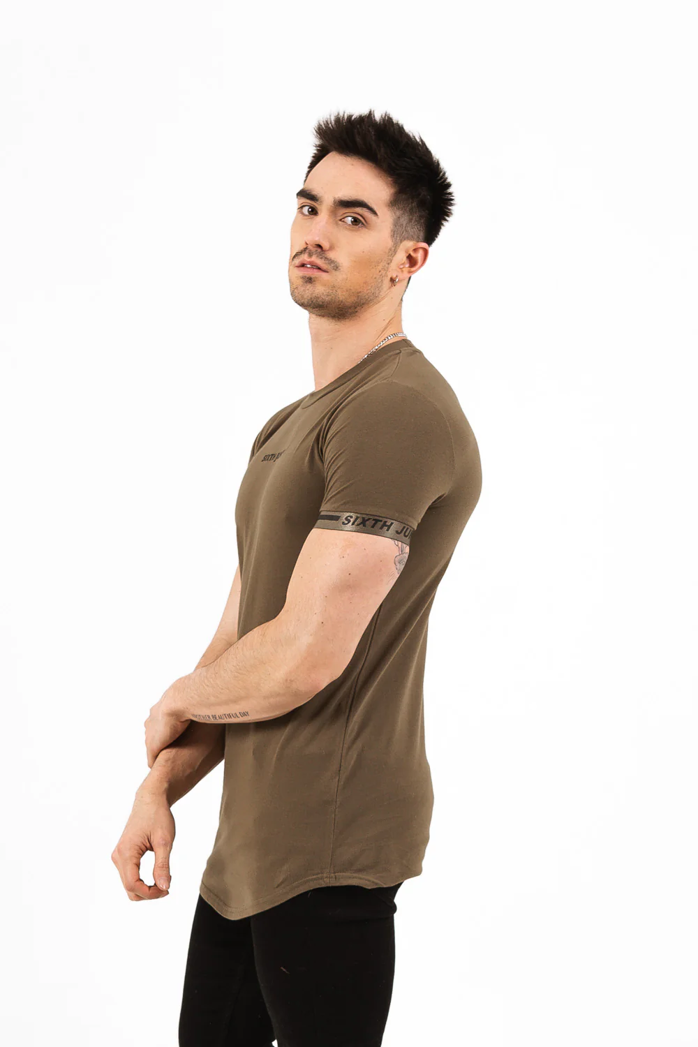 T-shirt logo coton manche vert kaki - Image 3