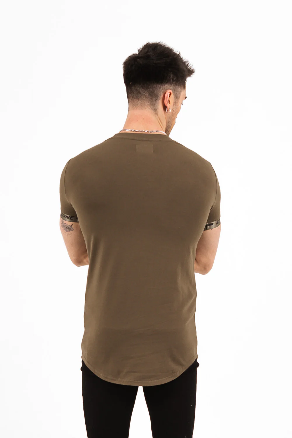T-shirt logo coton manche vert kaki - Image 4