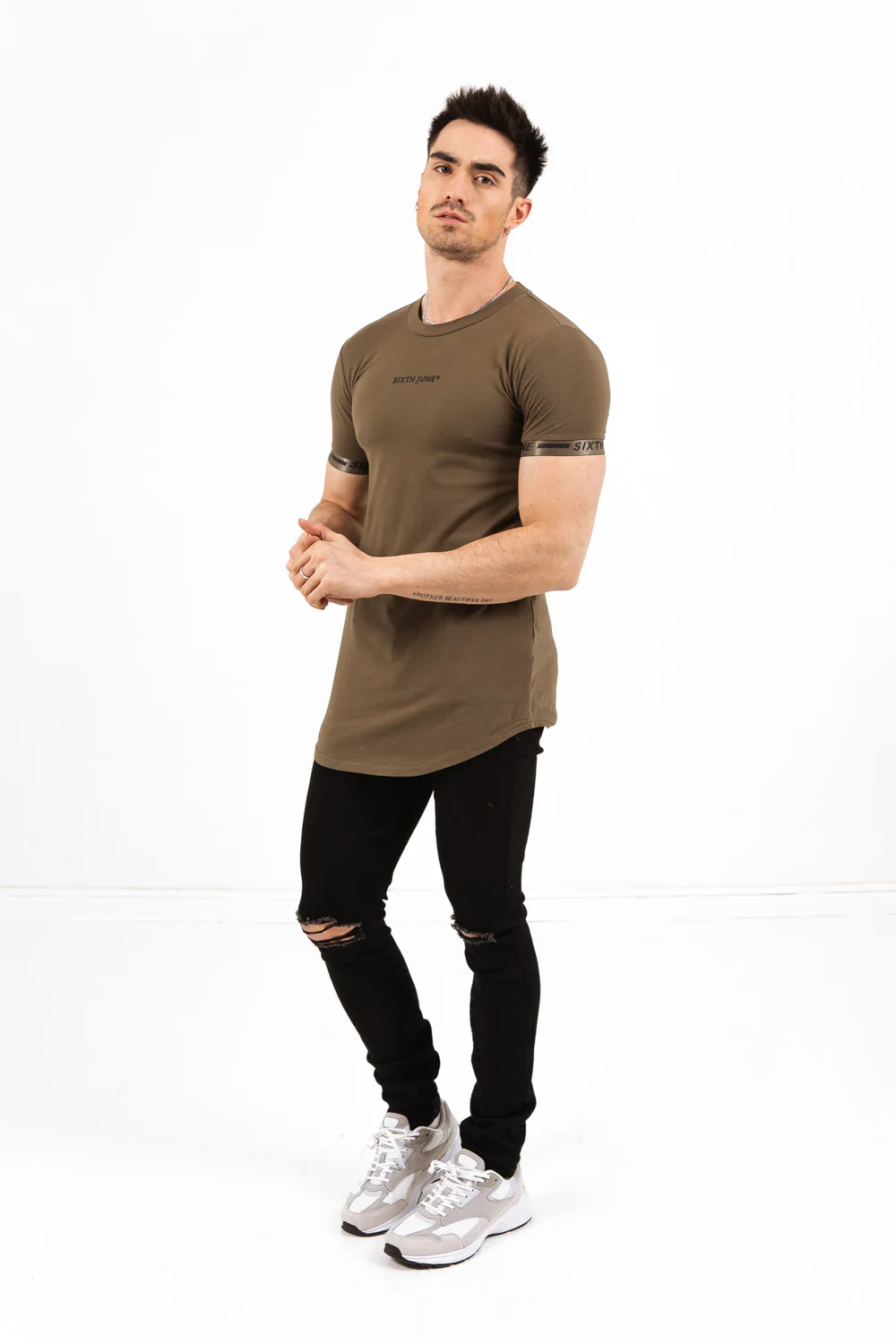 T-shirt logo coton manche vert kaki - Image 5