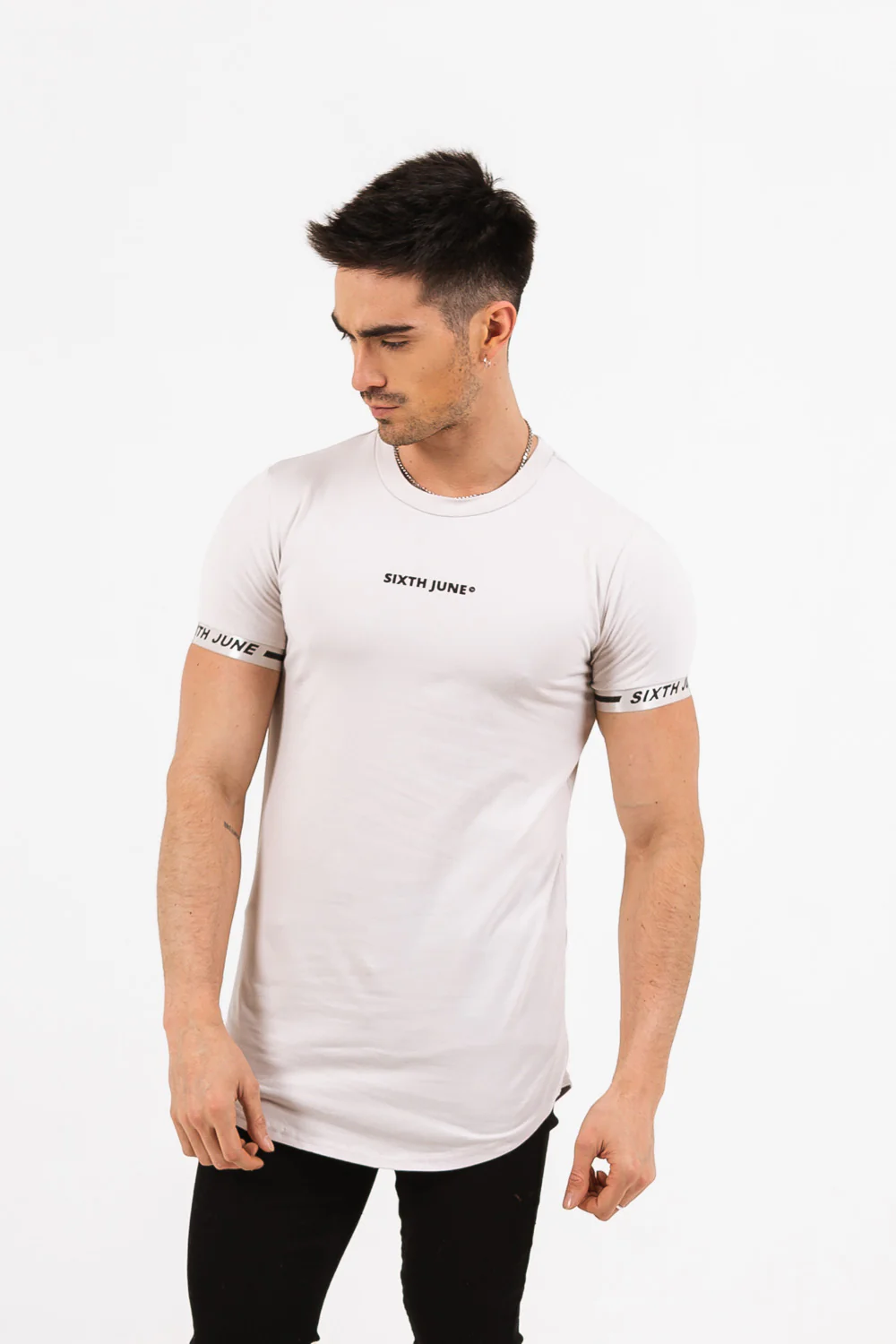 T-shirt logo coton manche taupe - Image 2