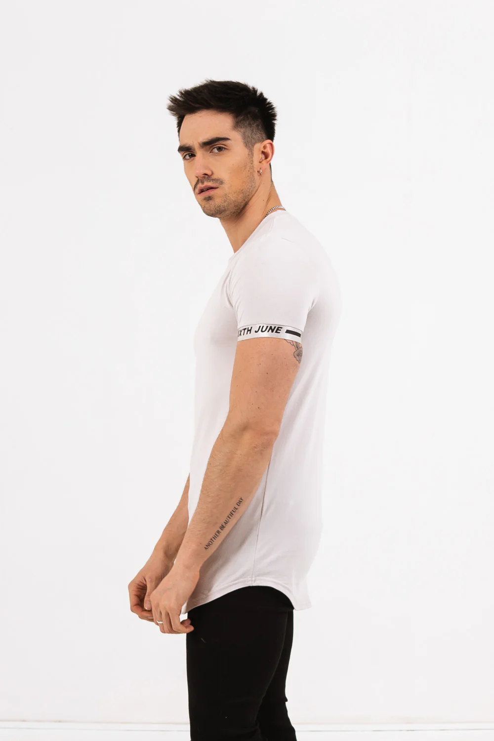 T-shirt logo coton manche taupe - Image 4