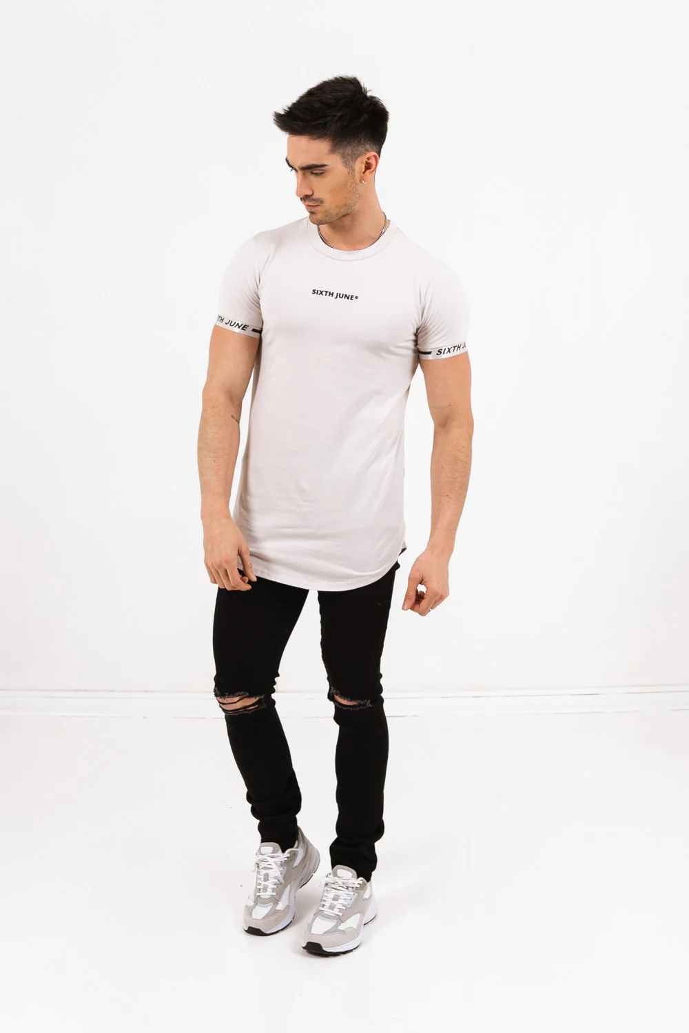 T-shirt logo coton manche taupe - Image 6