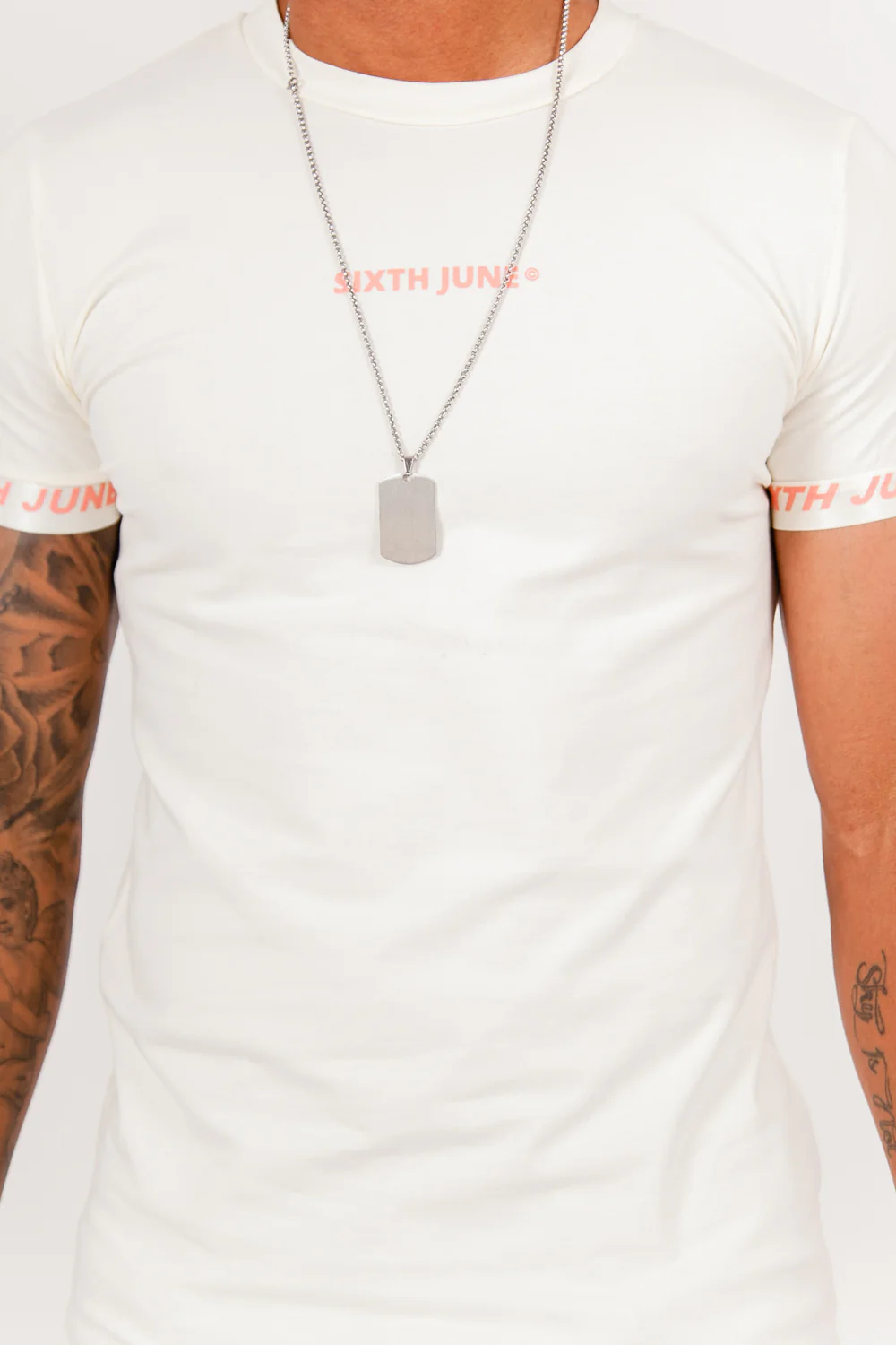 T-shirt logo coton manche beige - Image 3