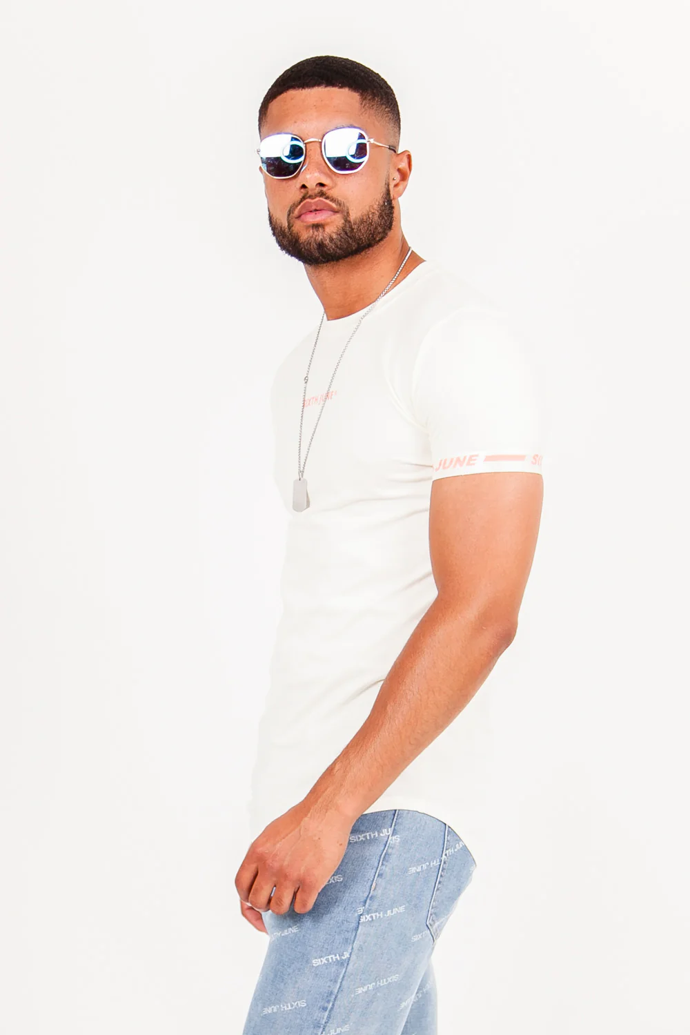 T-shirt logo coton manche beige - Image 4
