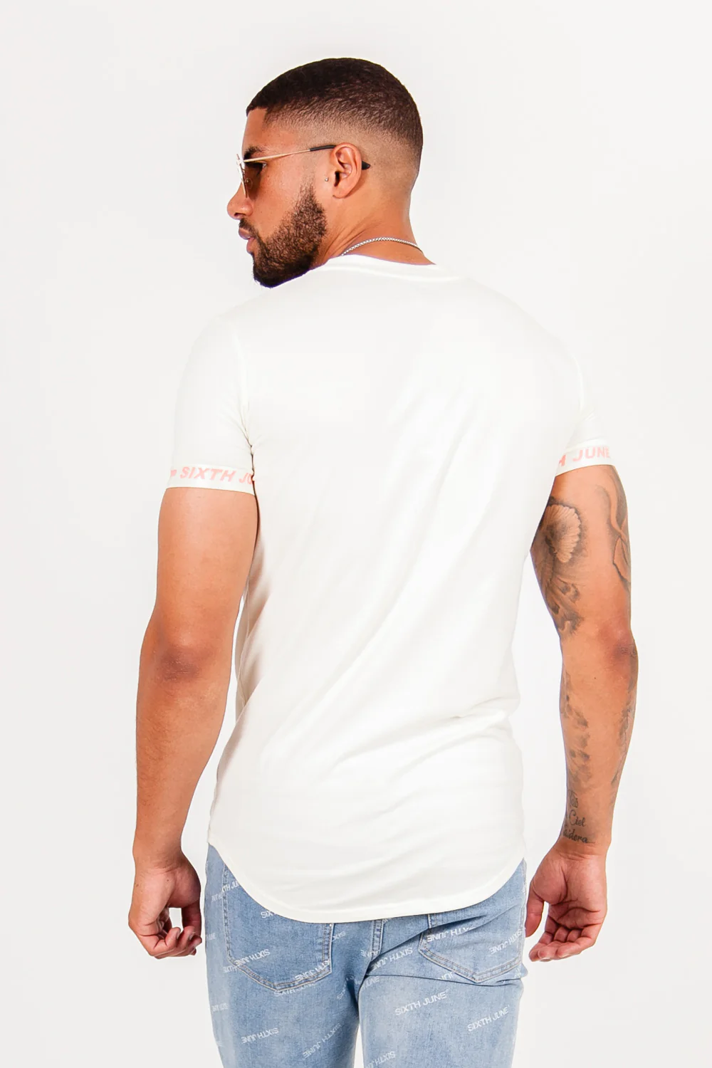 T-shirt logo coton manche beige - Image 5