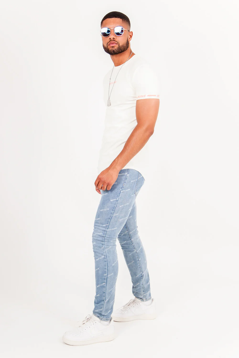 T-shirt logo coton manche beige - Image 6
