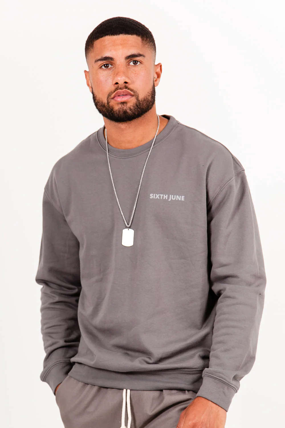 Sweatshirt imprimé bande logo gris - Image 2