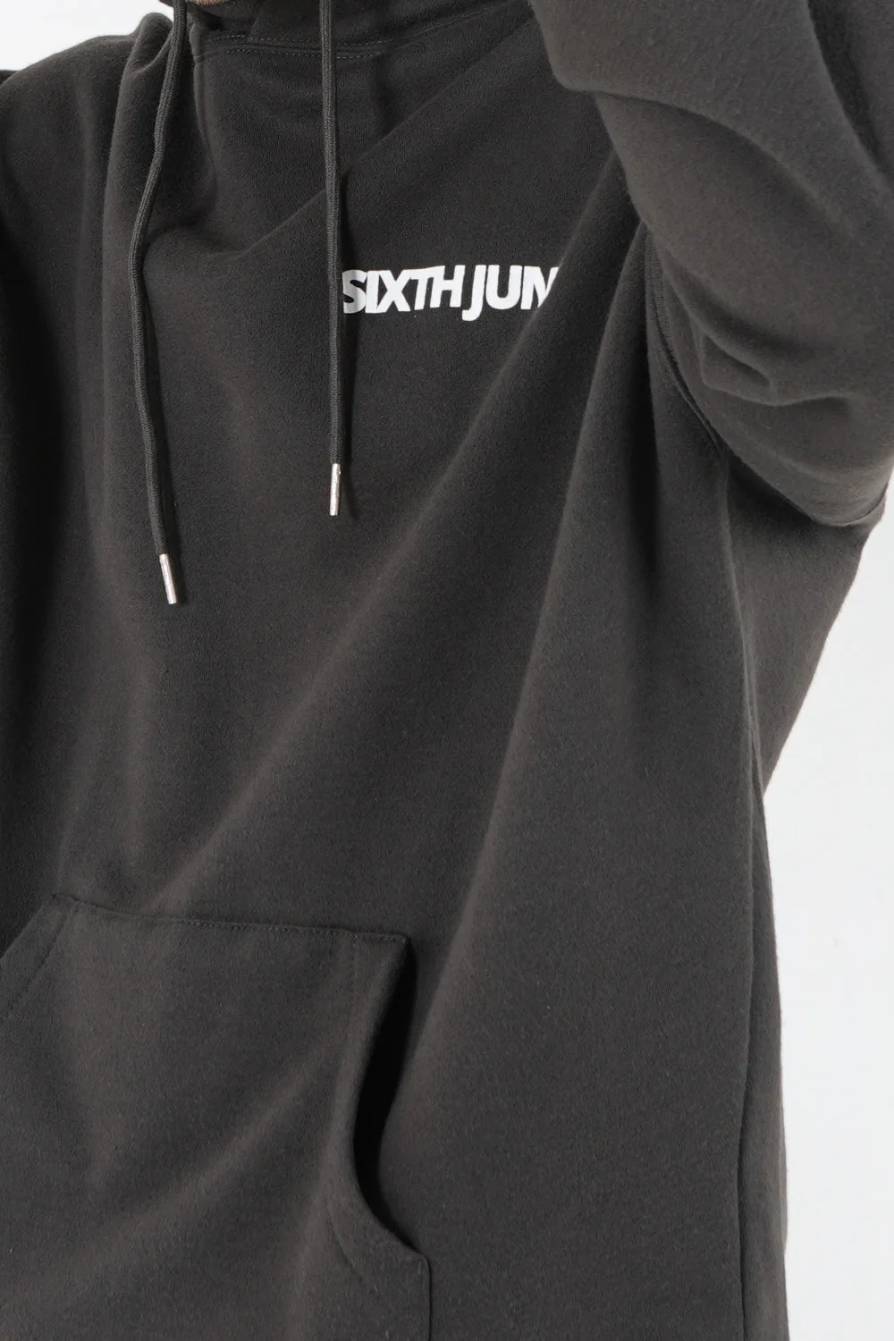 Sweat capuche oversize logo décalé Gris foncé - Image 3