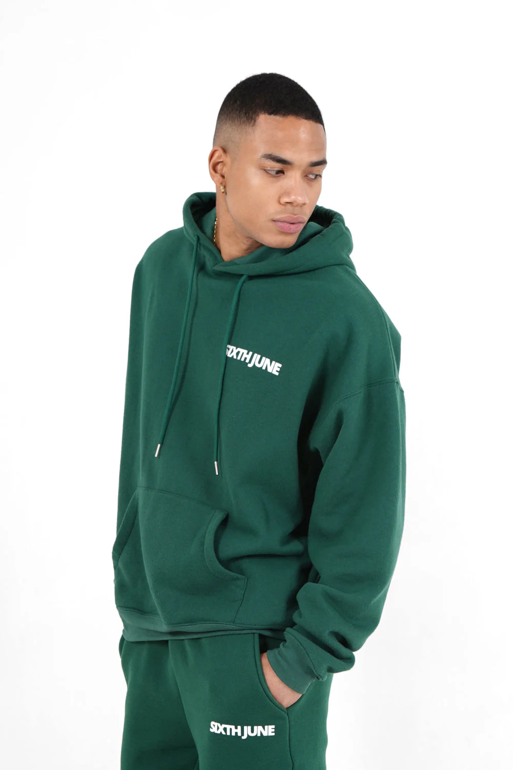 Sweat capuche oversize logo décalé Vert foncé - Image 4