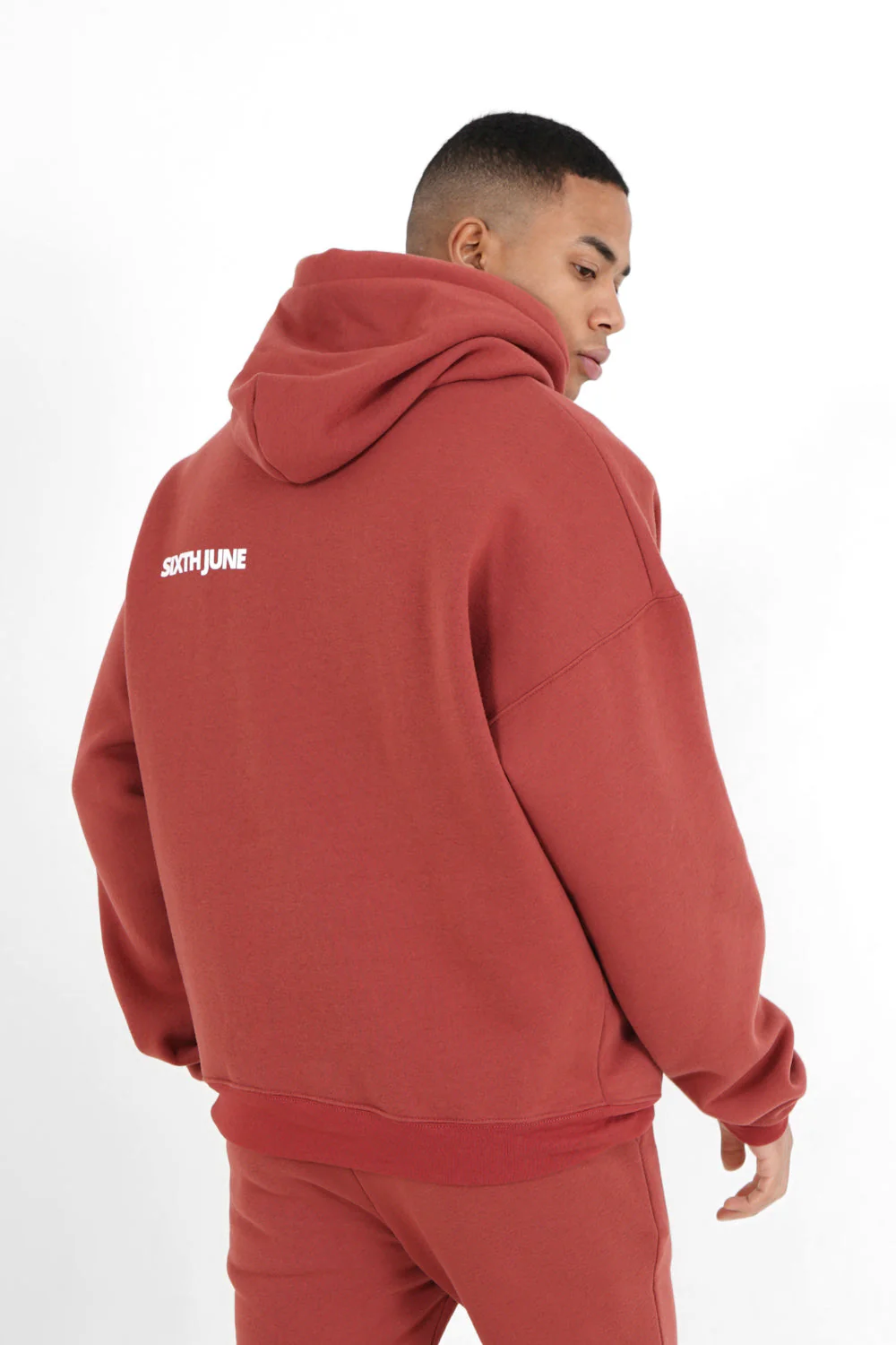 Sweat capuche oversize logo décalé Rouge foncé - Image 5