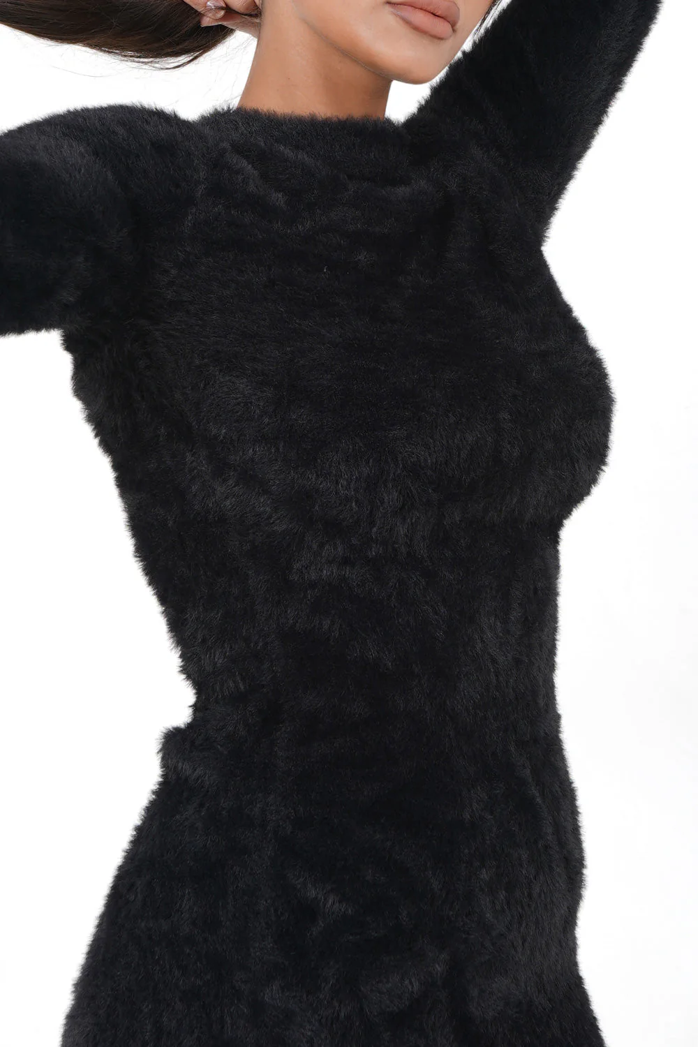 Robe courte duveteuse Noir - Image 3