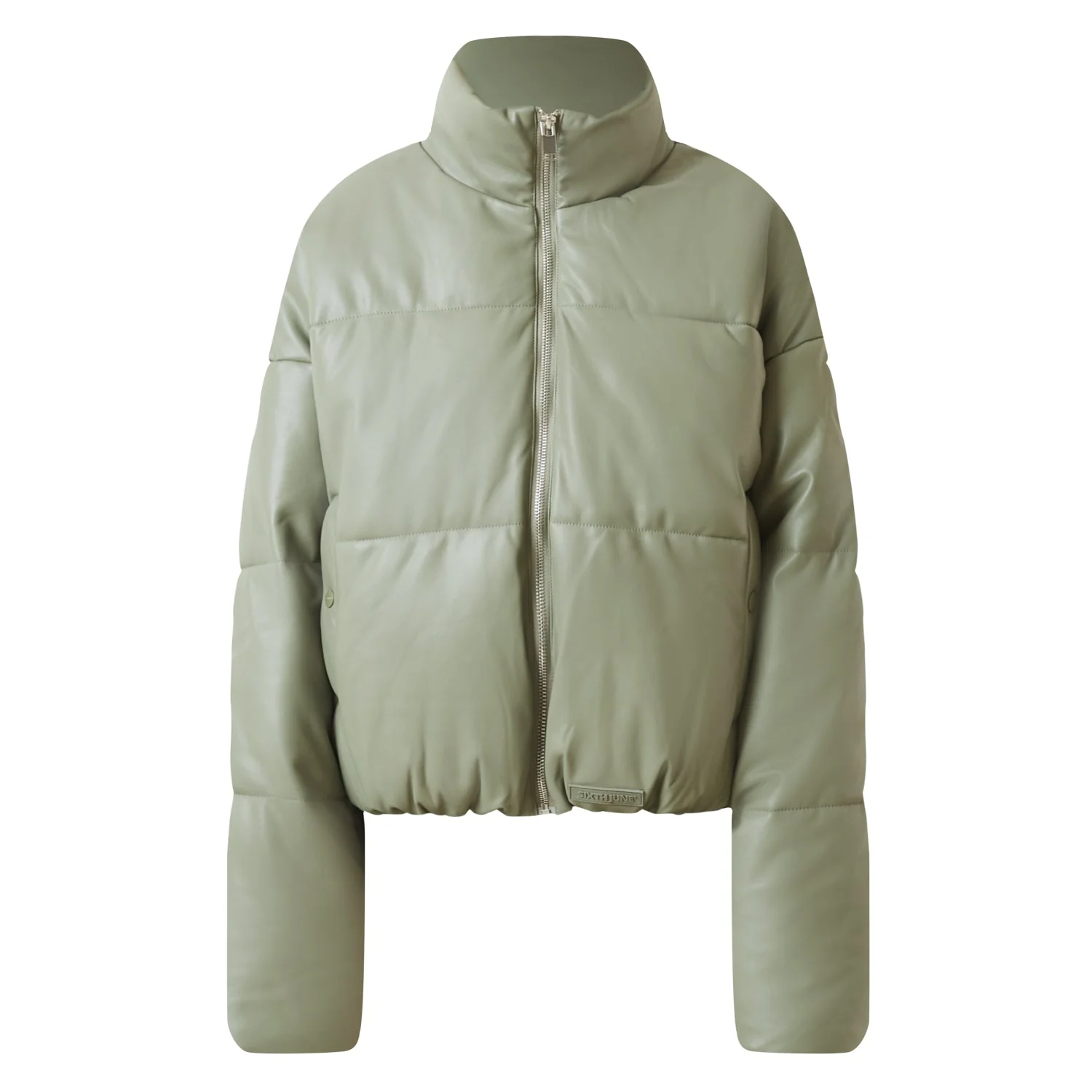 Doudoune courte simili cuir Vert - Image 7