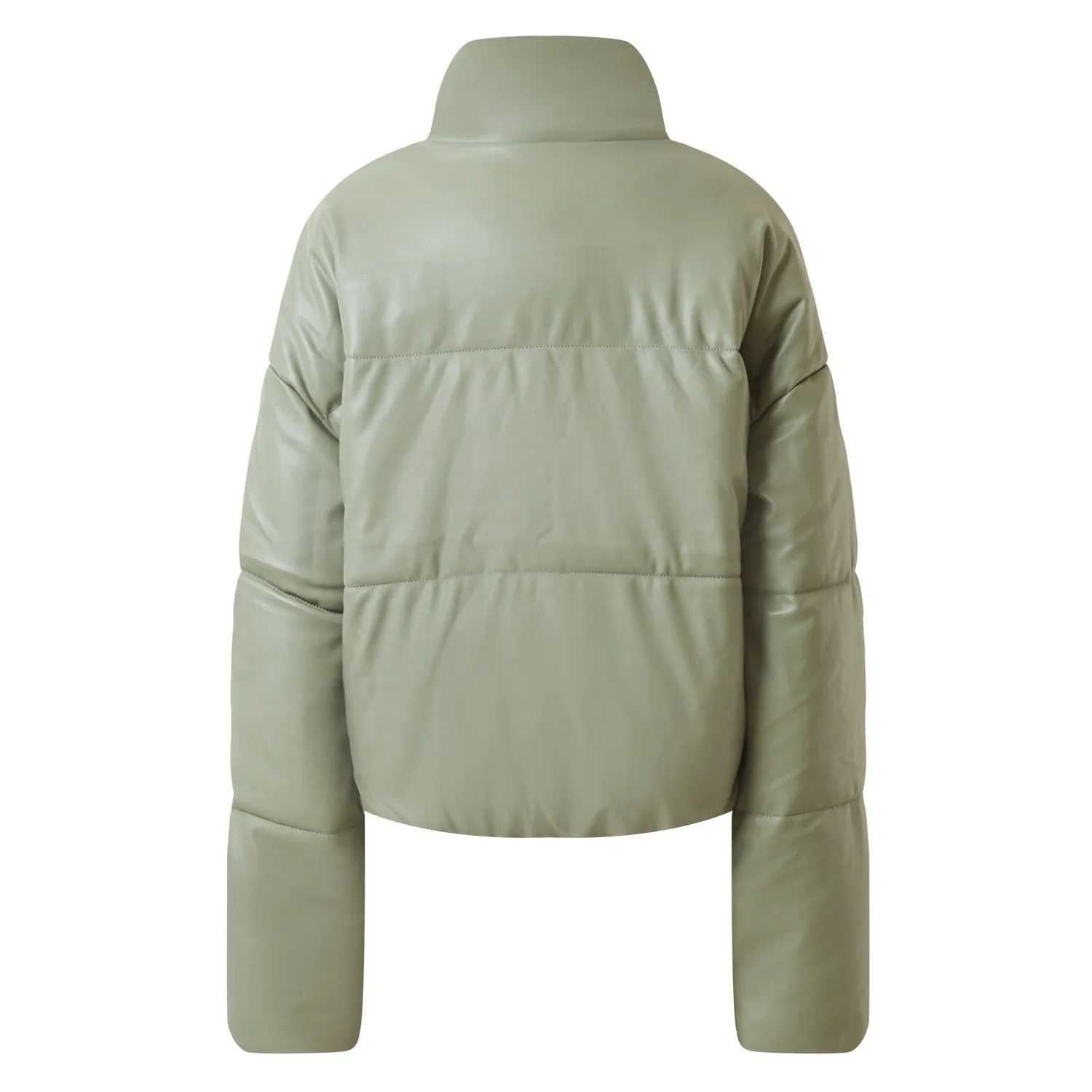 Doudoune courte simili cuir Vert - Image 8