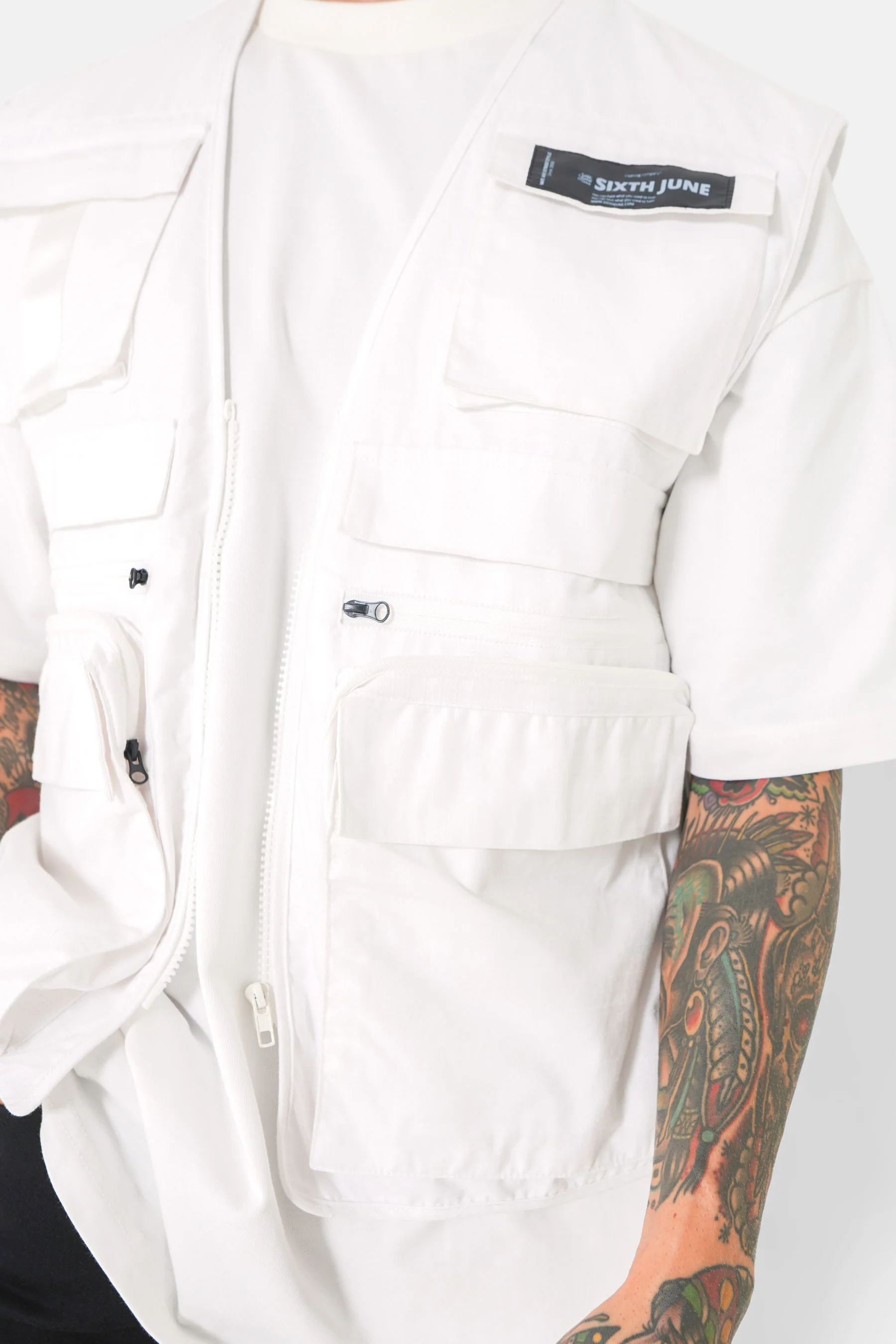 Gilet multipoche zip Blanc - Image 3