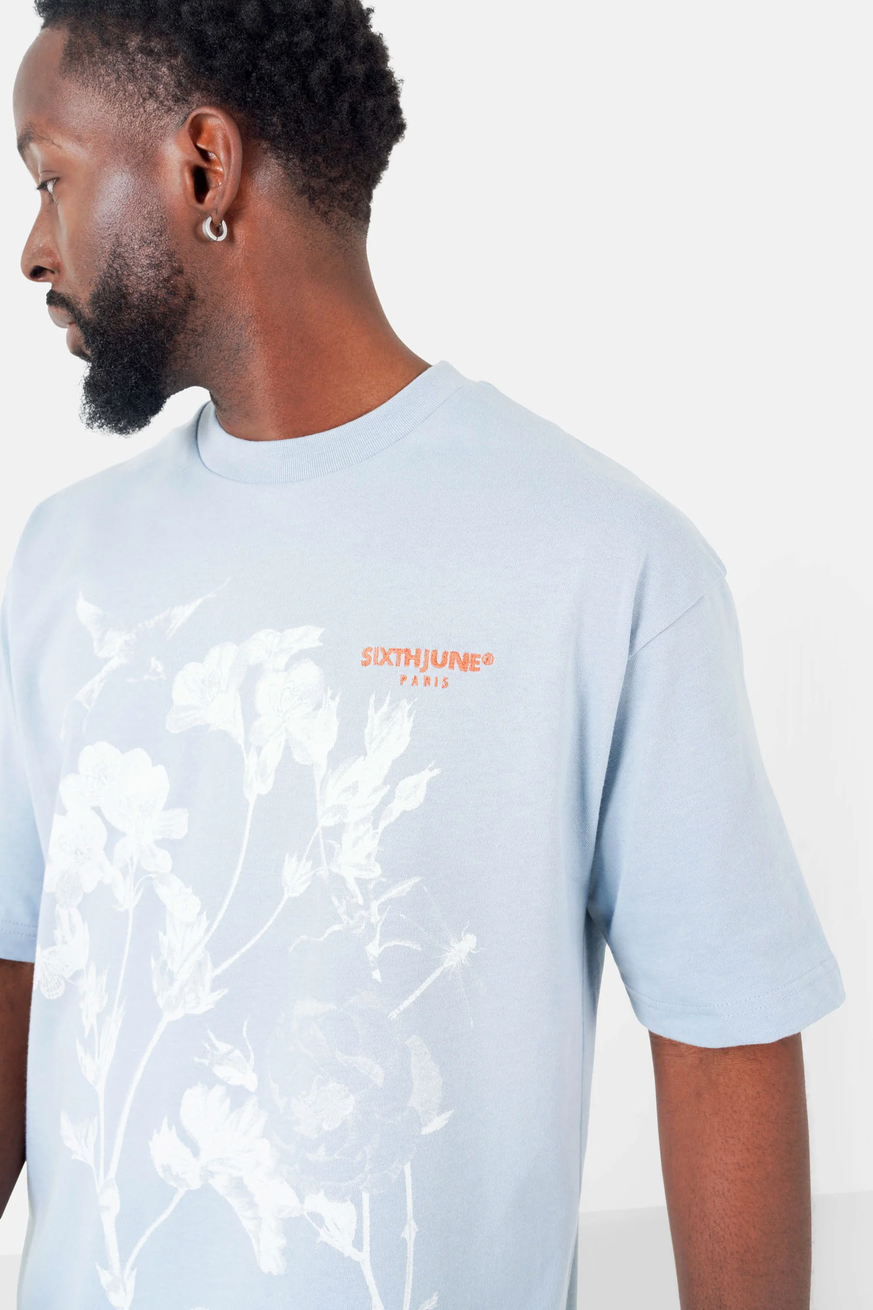 T-shirt floral logo brodé Bleu clair - Image 4