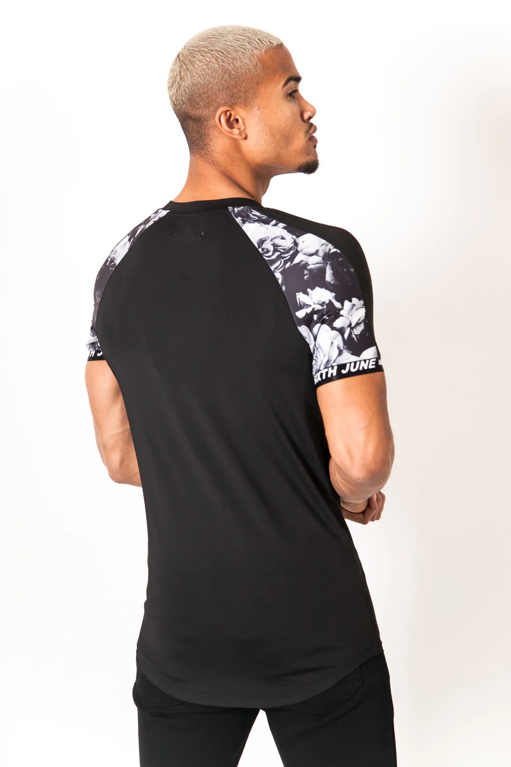 T-shirt rose bicolore imprimé Noir - Image 4
