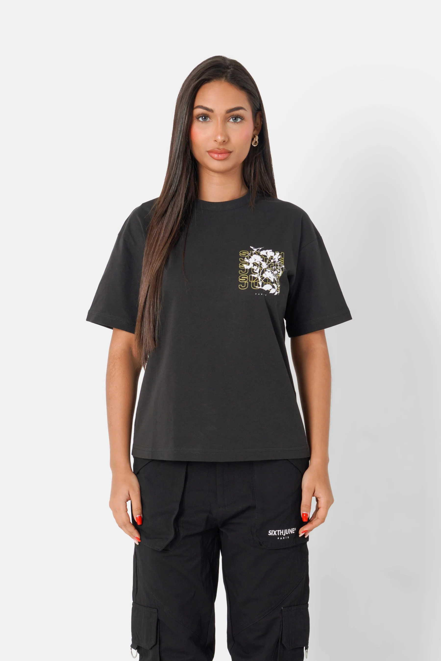 T-shirt imprimé floral logo Noir - Image 5
