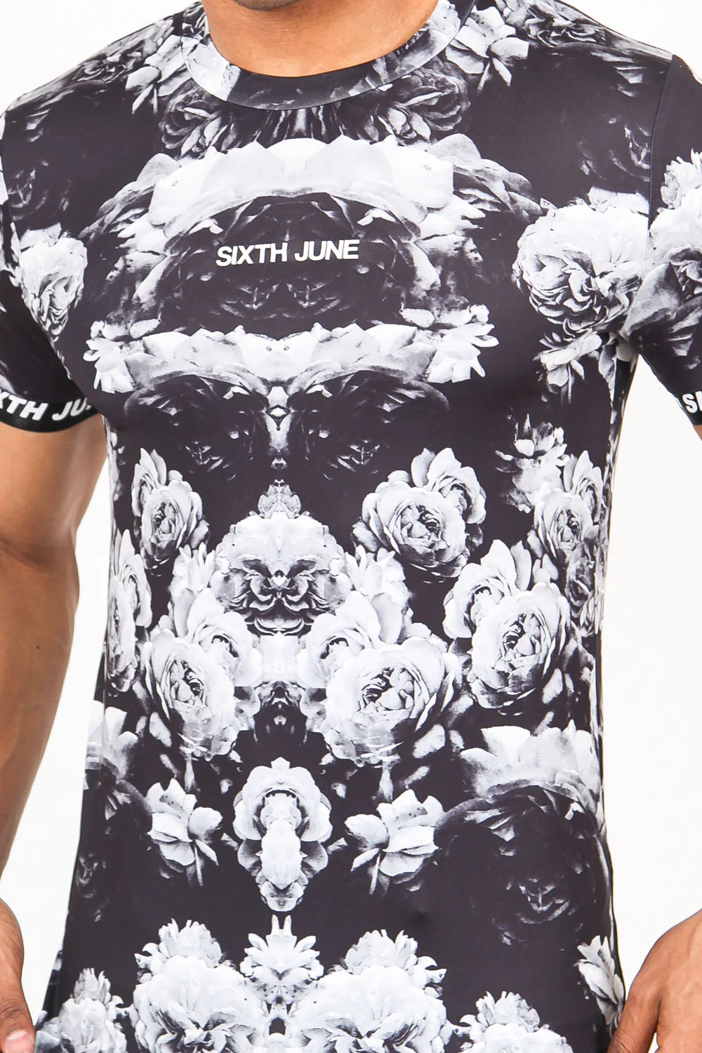 T-shirt imprimé fleur noir blanc - Image 3