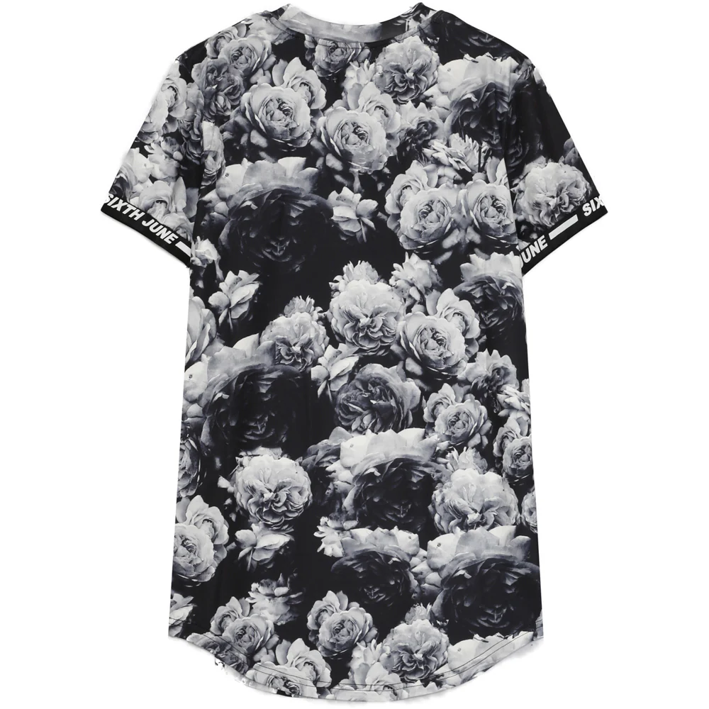 T-shirt imprimé fleur noir blanc - Image 5