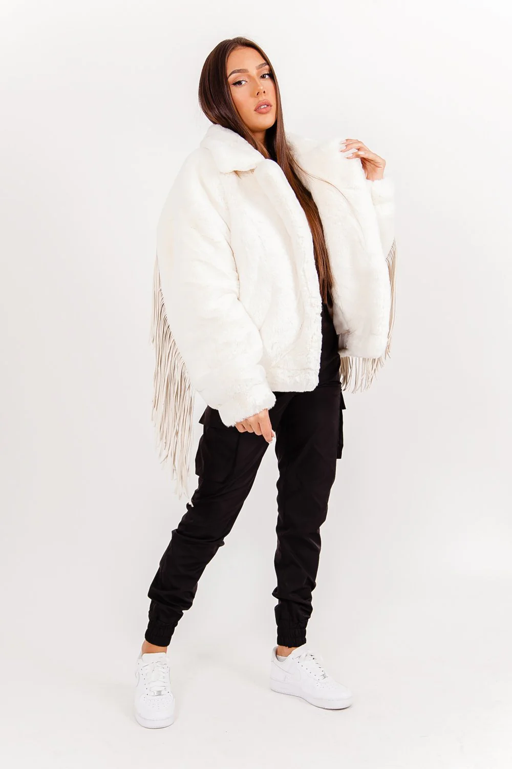 Veste fausse fourrure franges Blanc cassé - Image 2