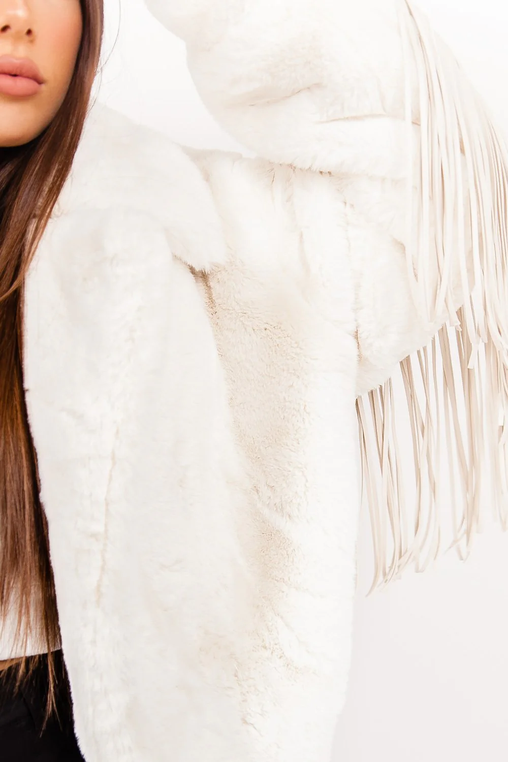 Veste fausse fourrure franges Blanc cassé - Image 3