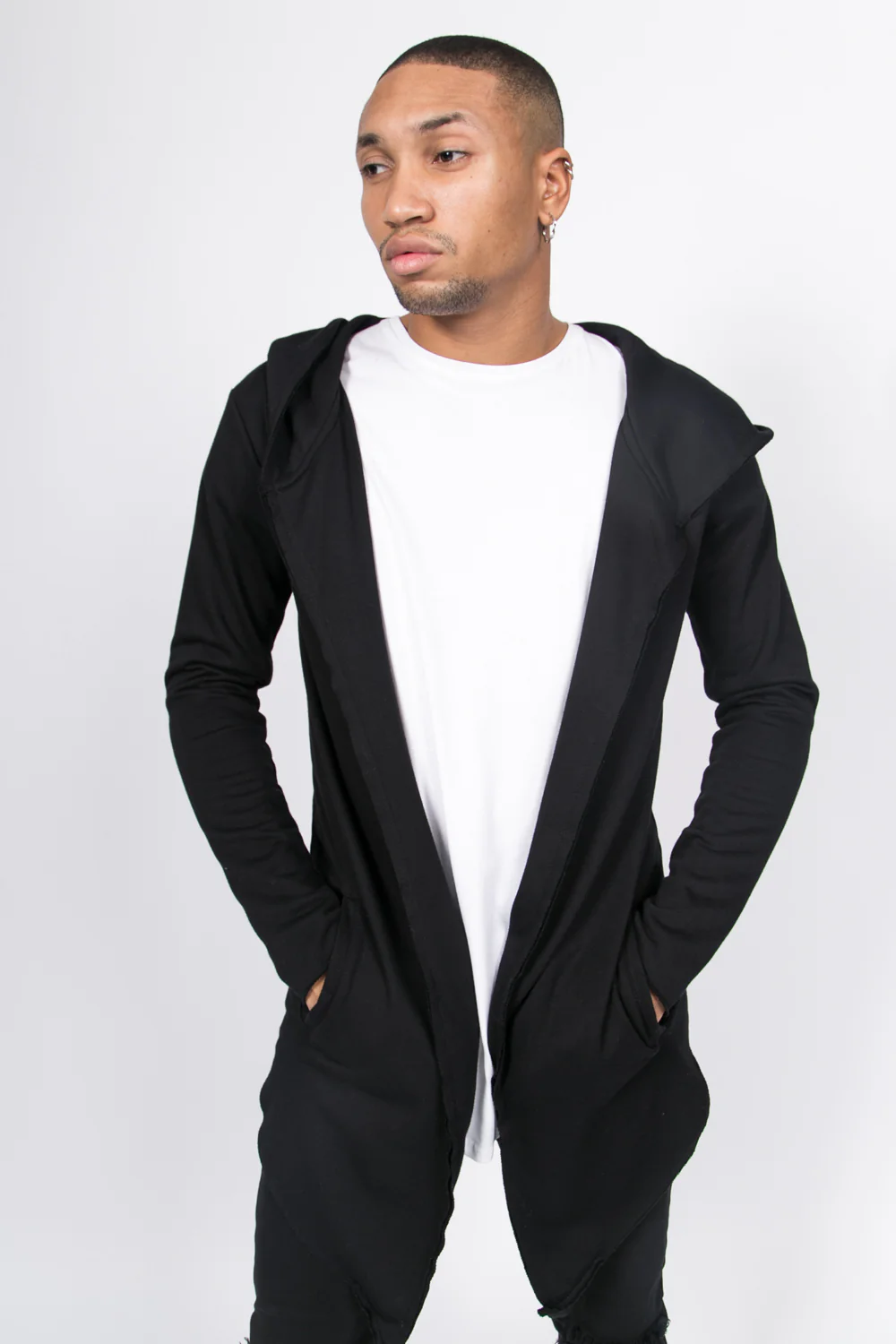 Gilet long capuche noir cv139254 - Image 6