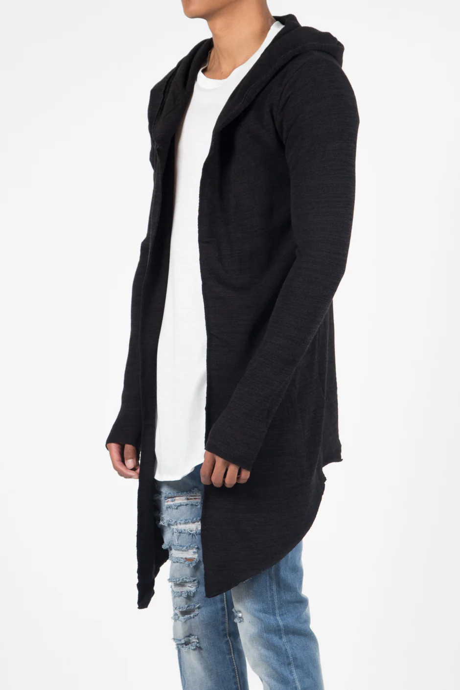 Gilet long capuche chiné noir 421CV - Image 3