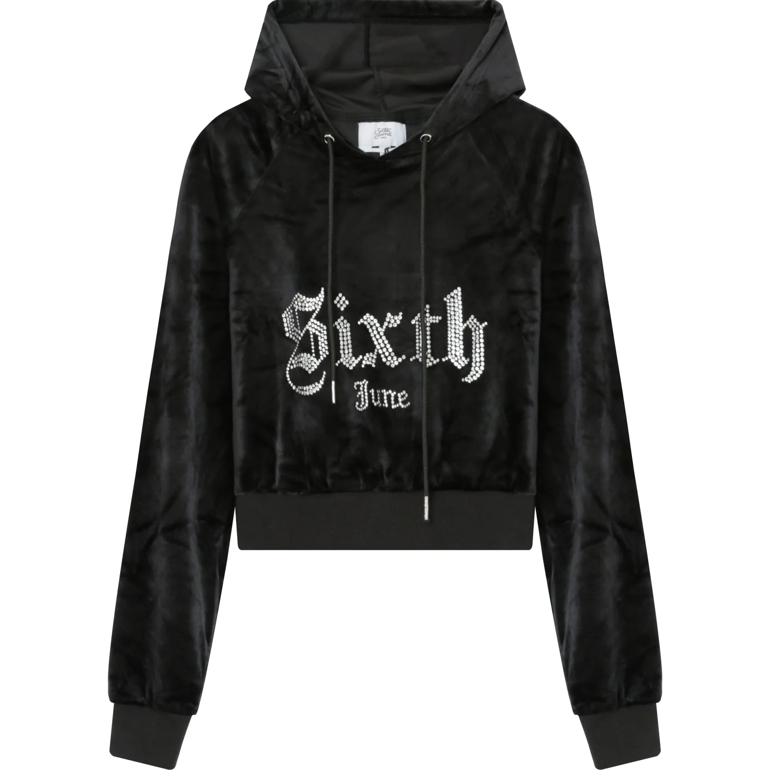 Sweatshirt capuche velours strass Noir - Image 8