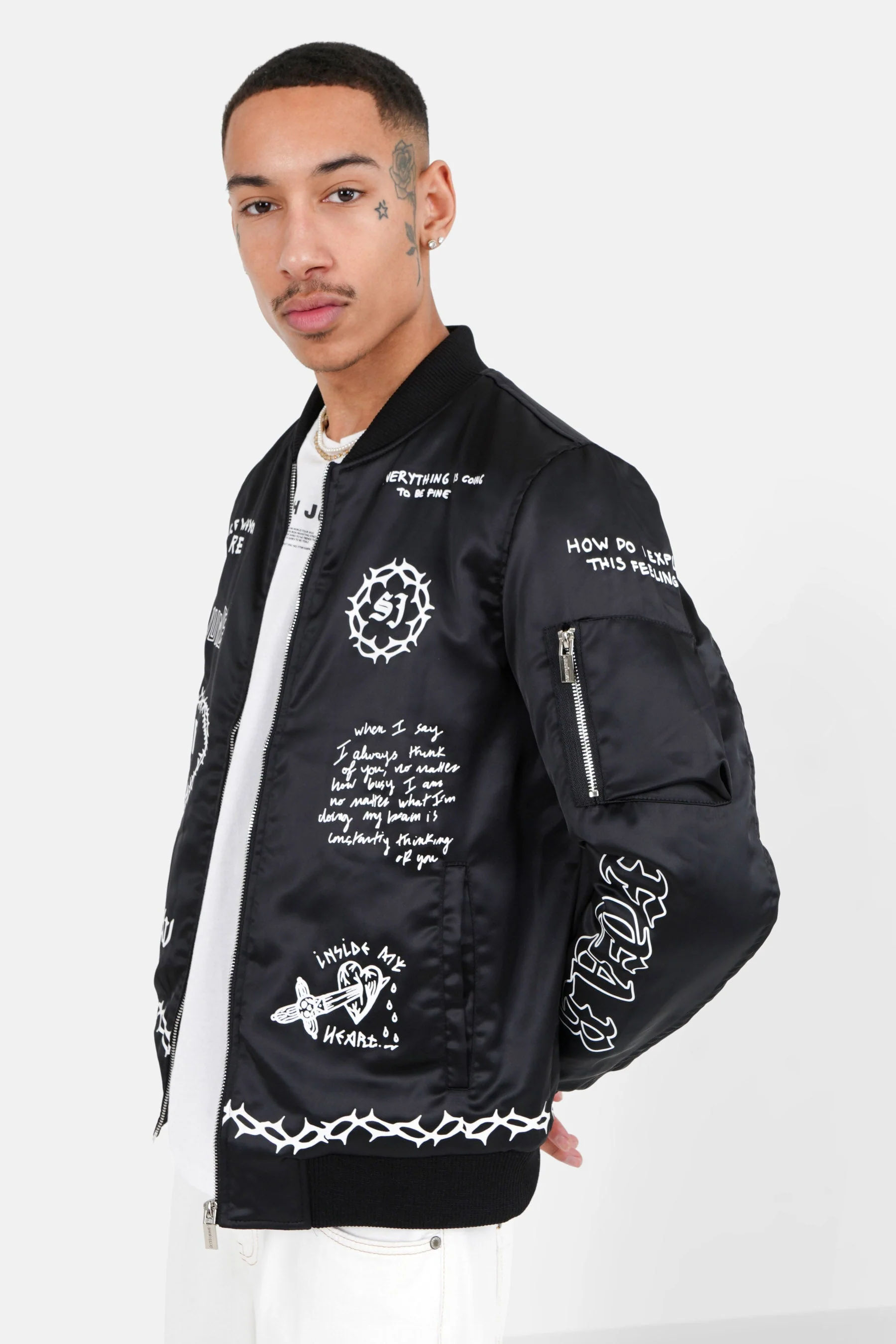 Veste inscription gothique Noir - Image 4