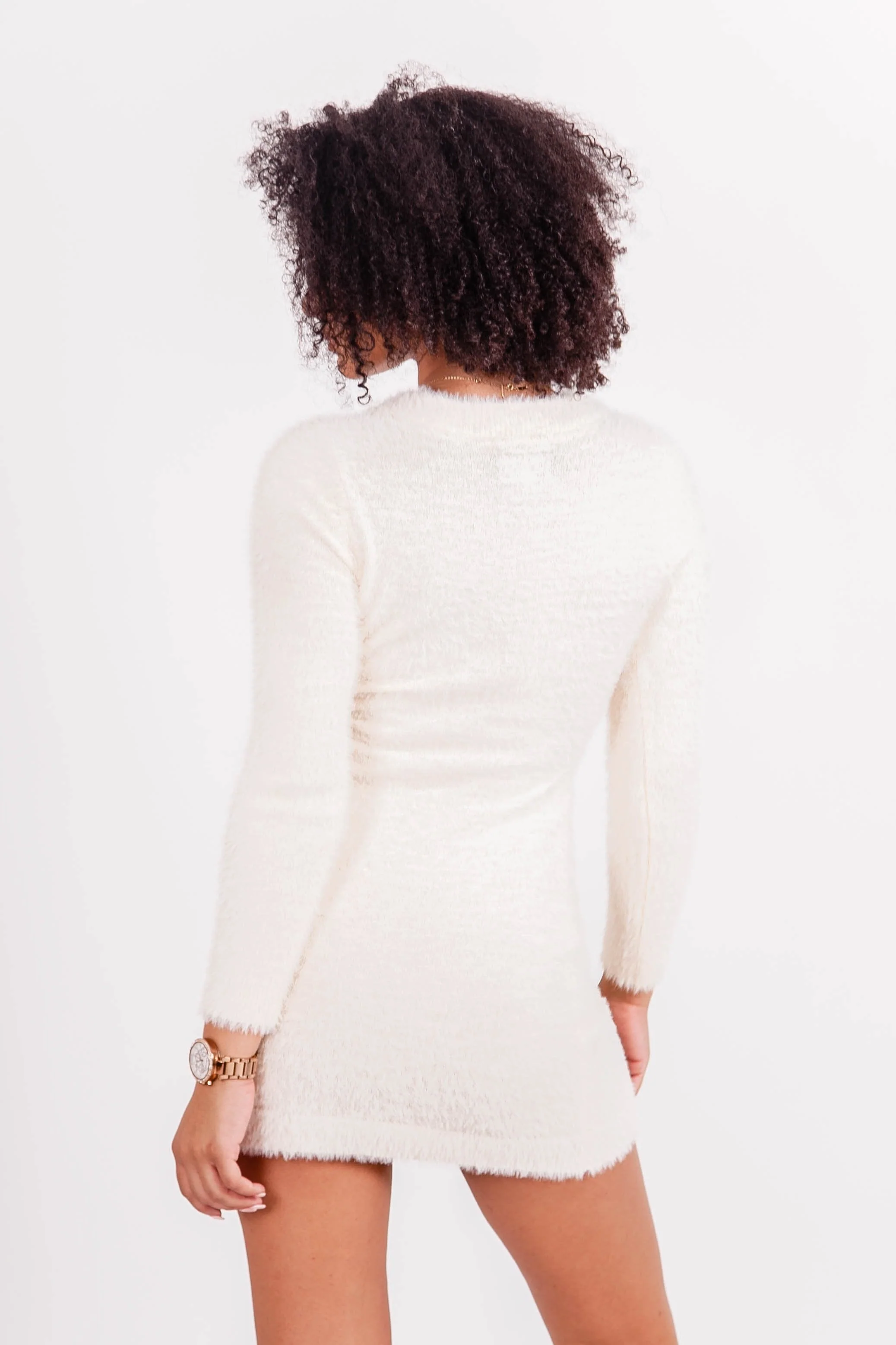 Robe courte duveteuse Blanc cassé - Image 5