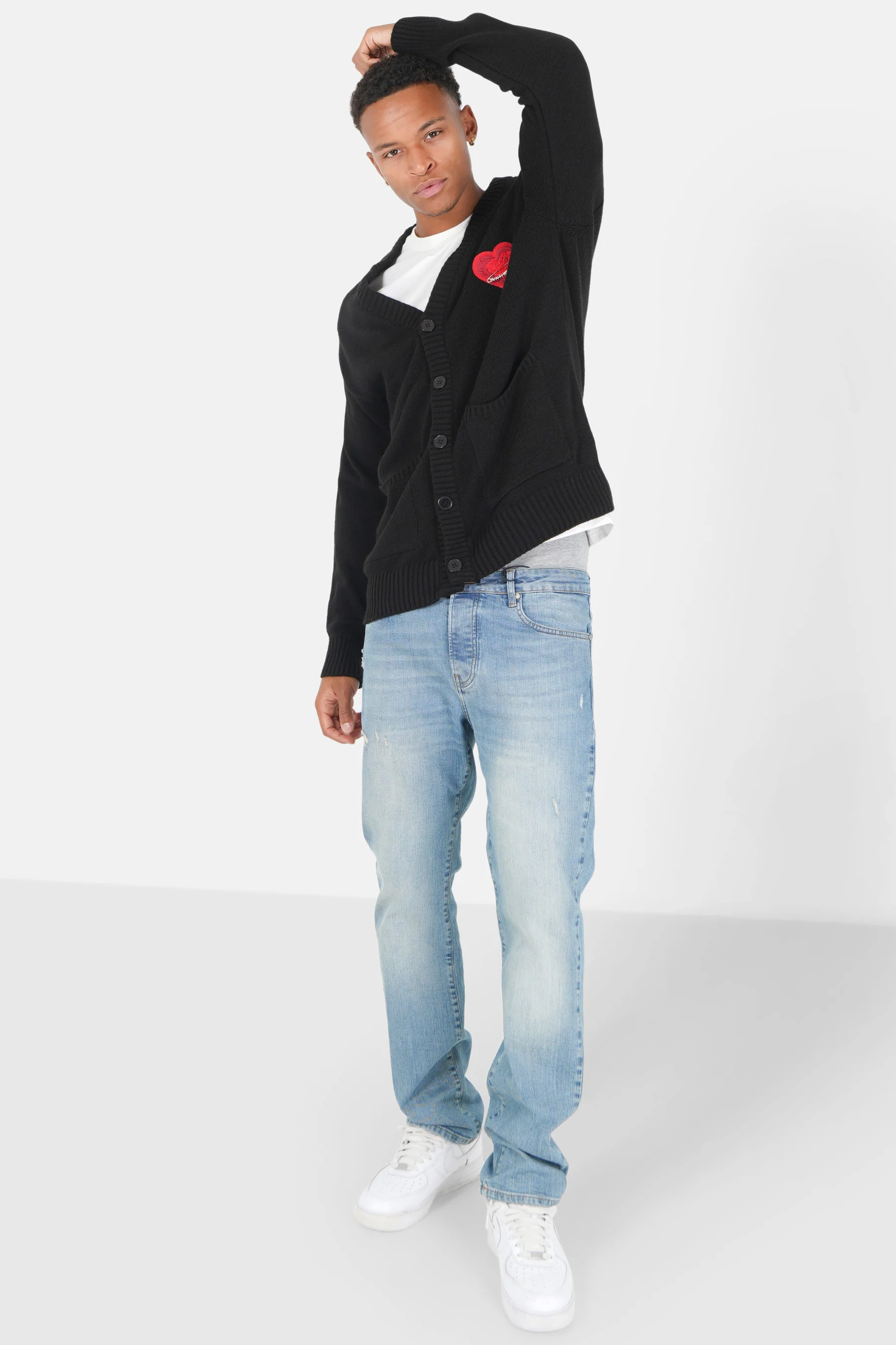 Cardigan maille coeur brodé Noir - Image 2