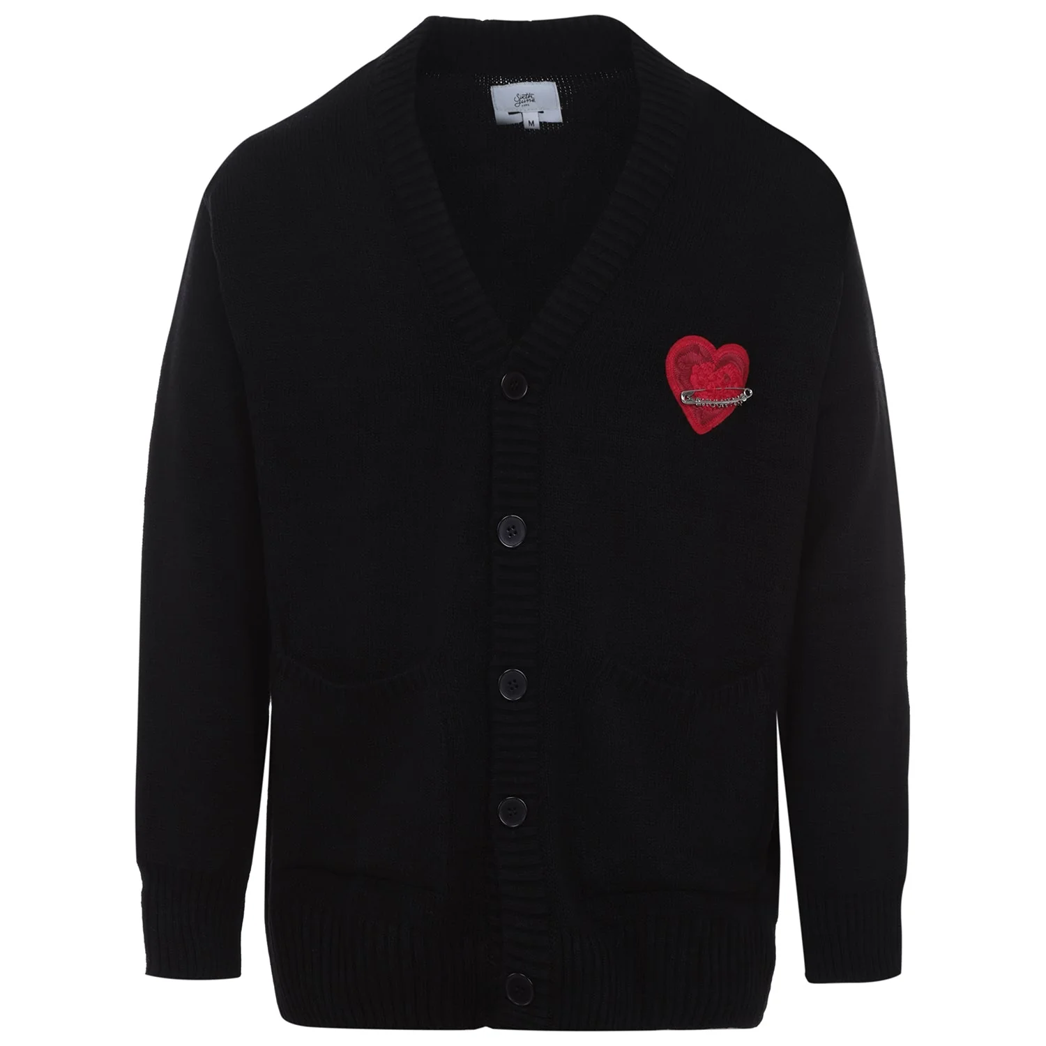 Cardigan maille coeur brodé Noir - Image 6