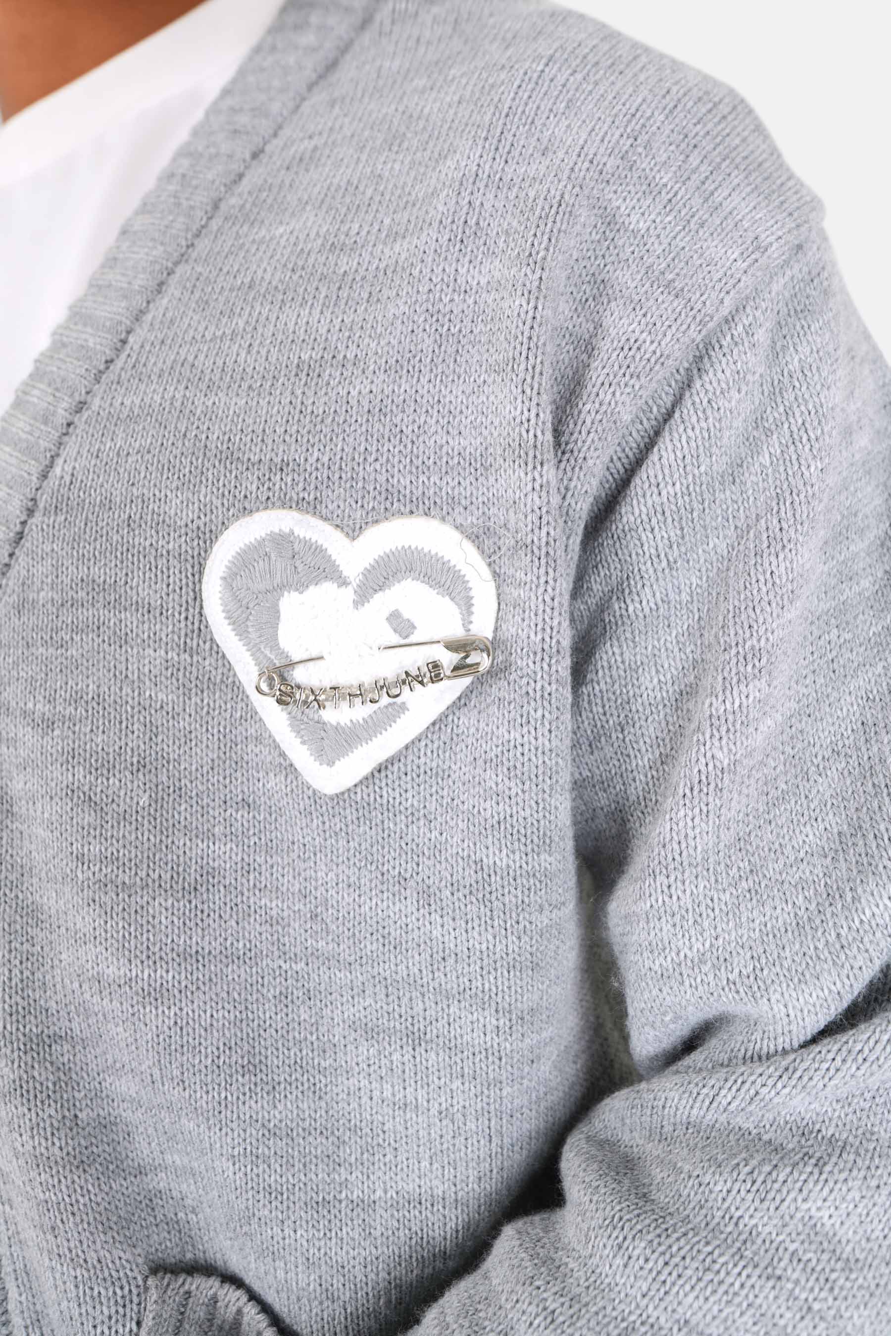 Cardigan maille coeur brodé Gris - Image 3