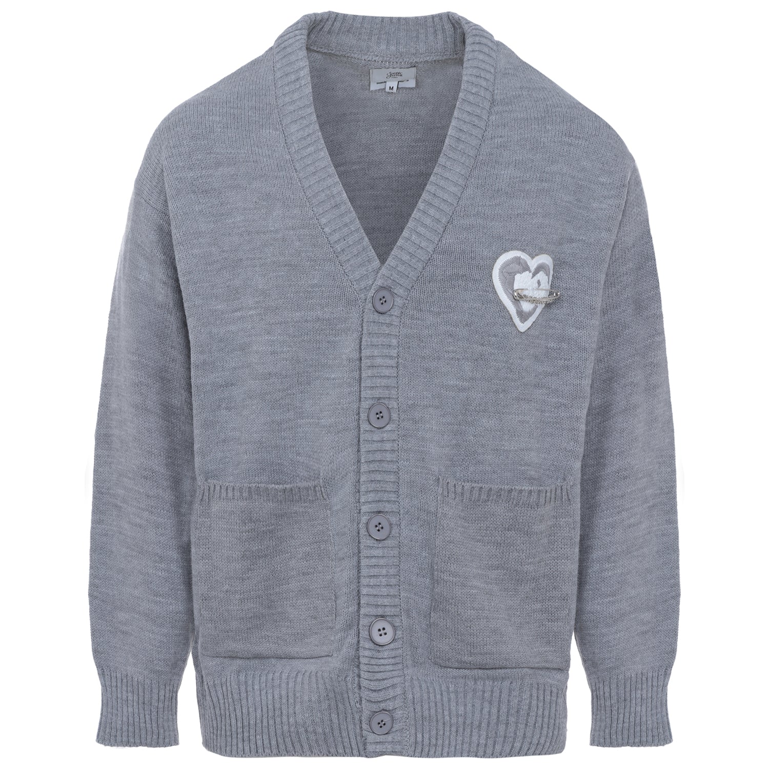 Cardigan maille coeur brodé Gris - Image 6