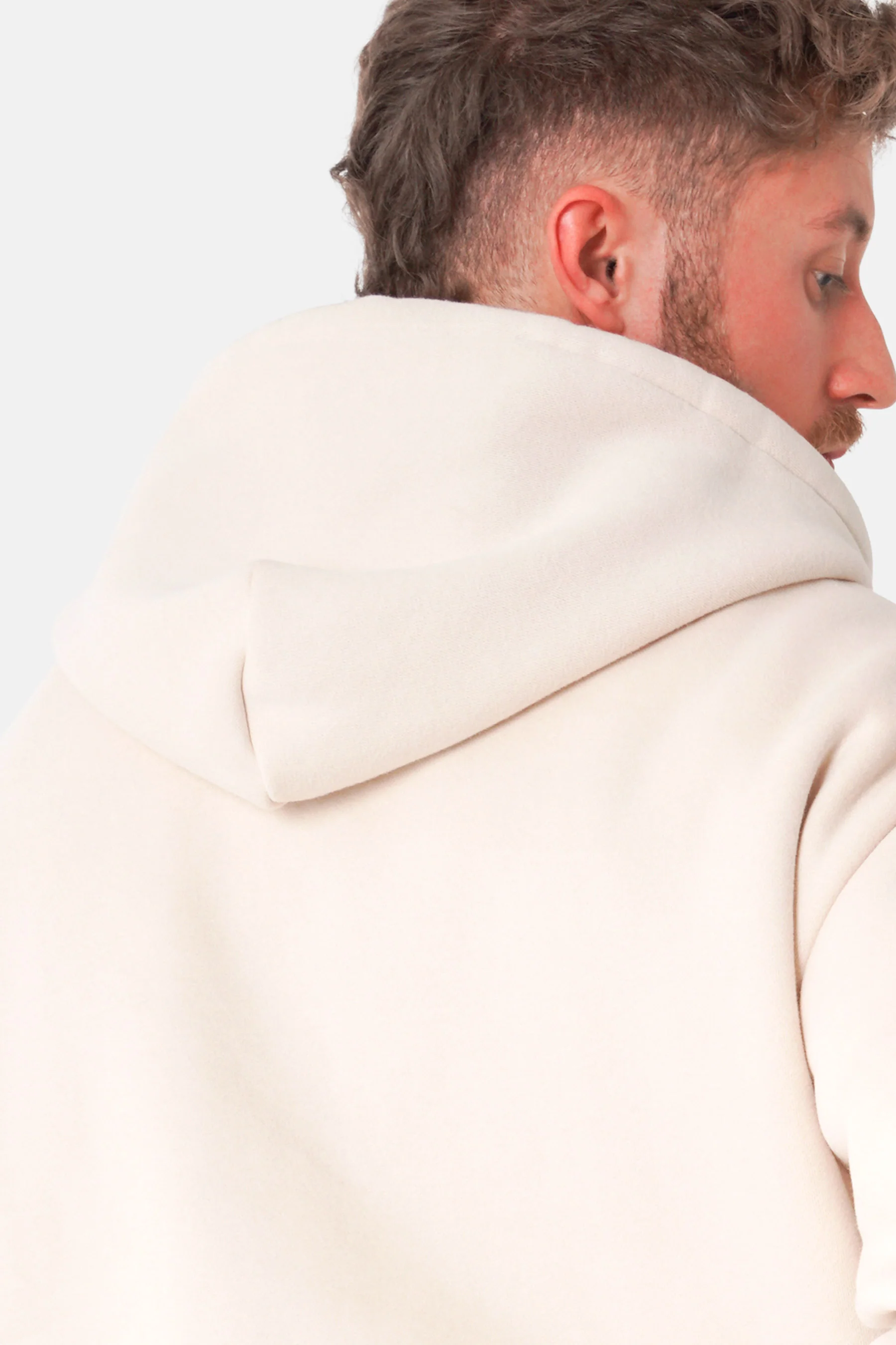 Sweatshirt capuche coeur brodé molletonné Beige clair - Image 4