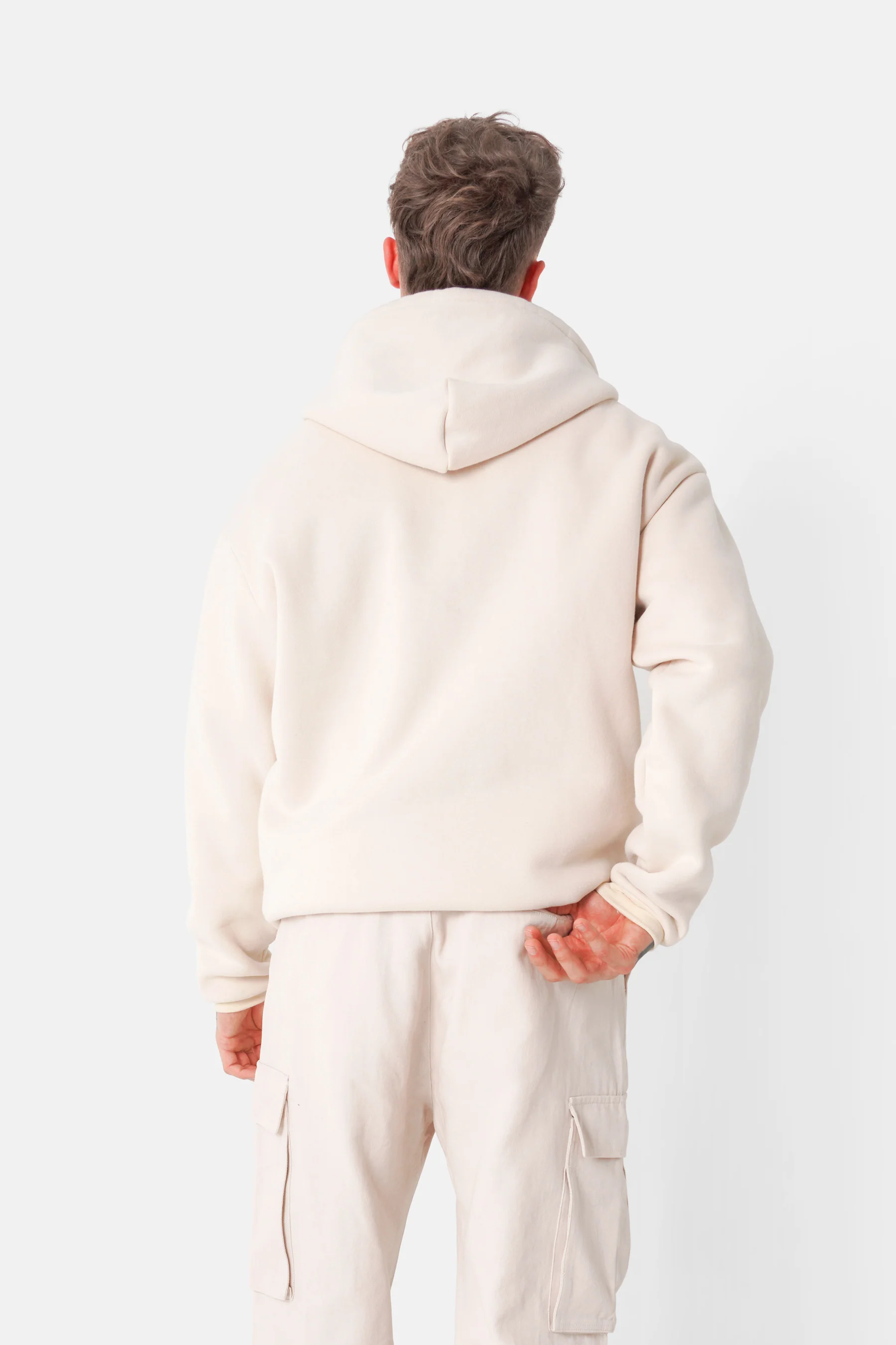 Sweatshirt capuche coeur brodé molletonné Beige clair - Image 5