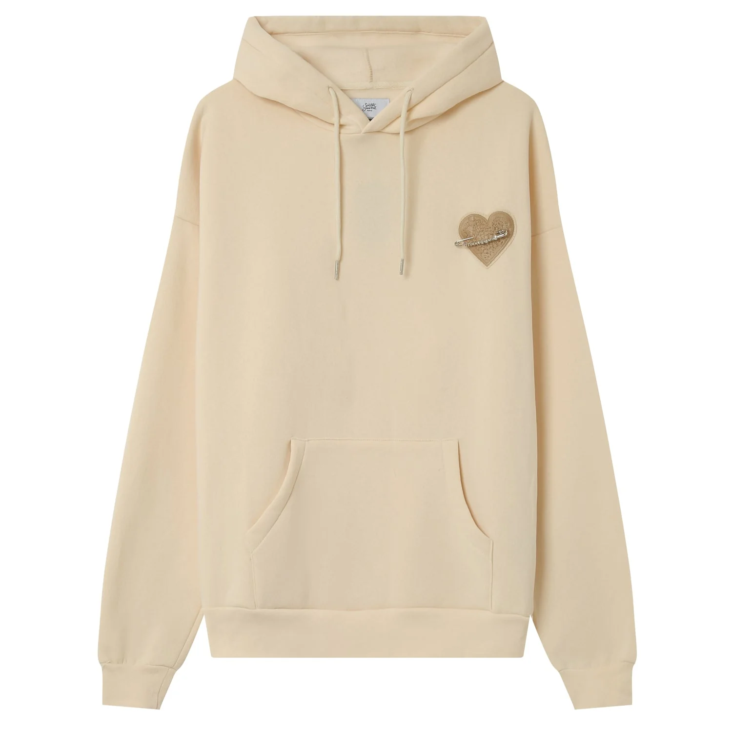 Sweatshirt capuche coeur brodé molletonné Beige clair - Image 6
