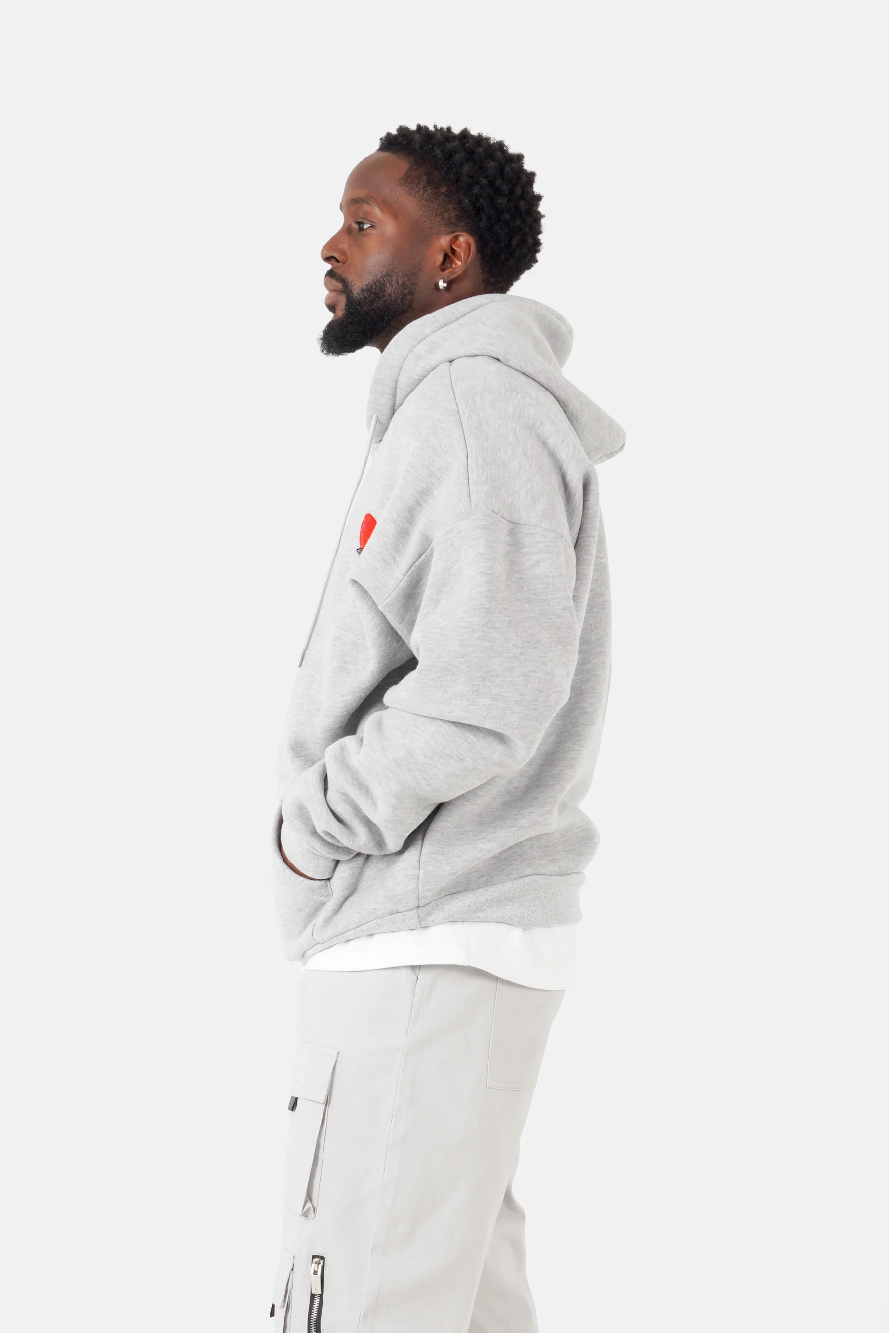 Sweatshirt capuche coeur brodé molletonné Gris - Image 4