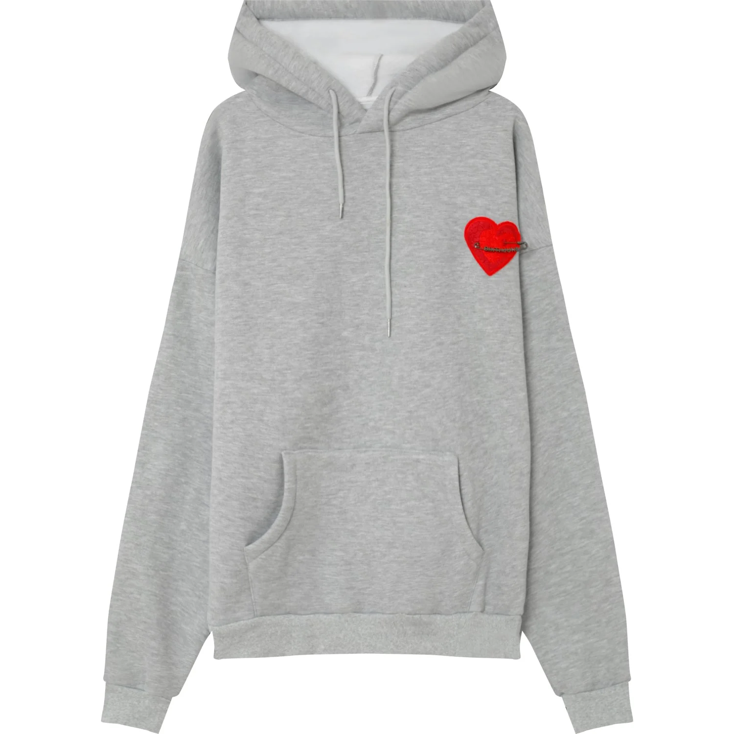 Sweatshirt capuche coeur brodé molletonné Gris - Image 6