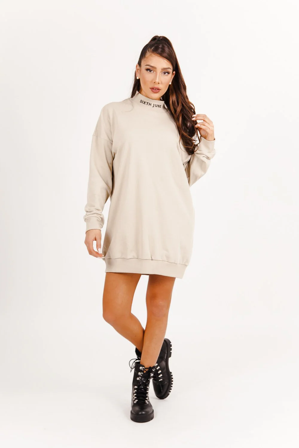 Robe sweat col côtelé Beige - Image 2