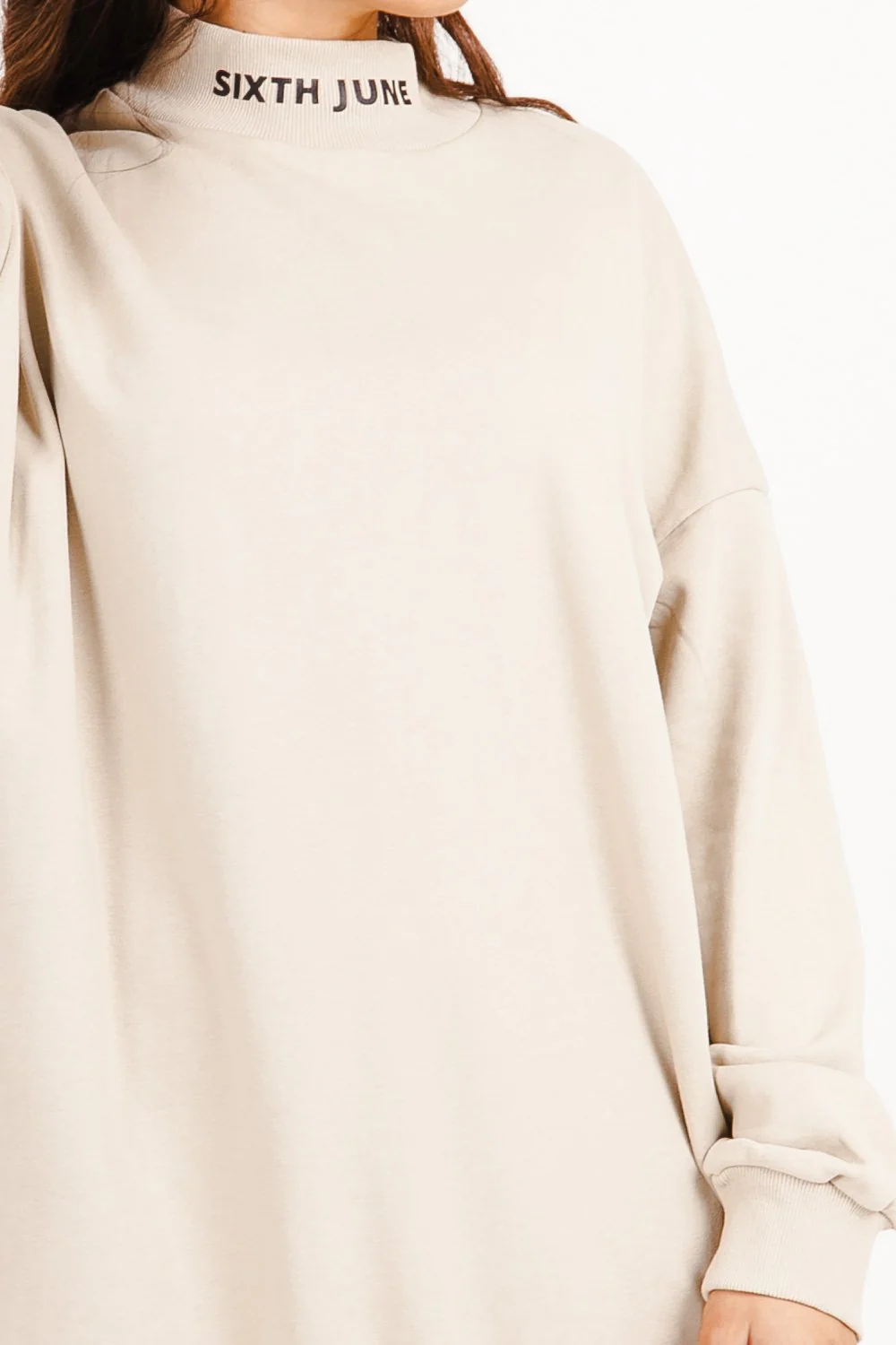 Robe sweat col côtelé Beige - Image 3