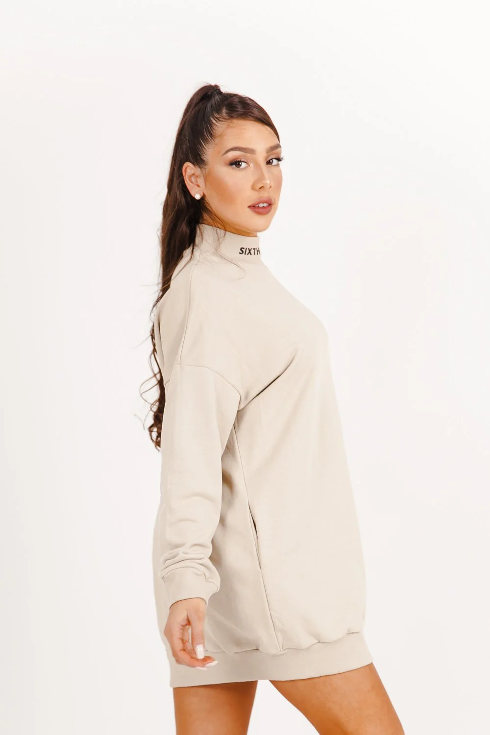 Robe sweat col côtelé Beige - Image 4