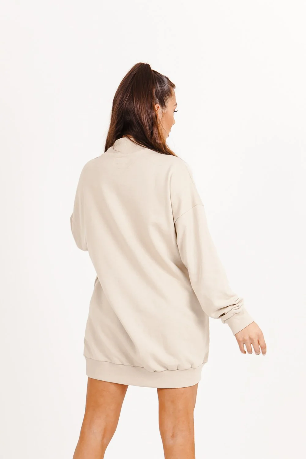 Robe sweat col côtelé Beige - Image 5