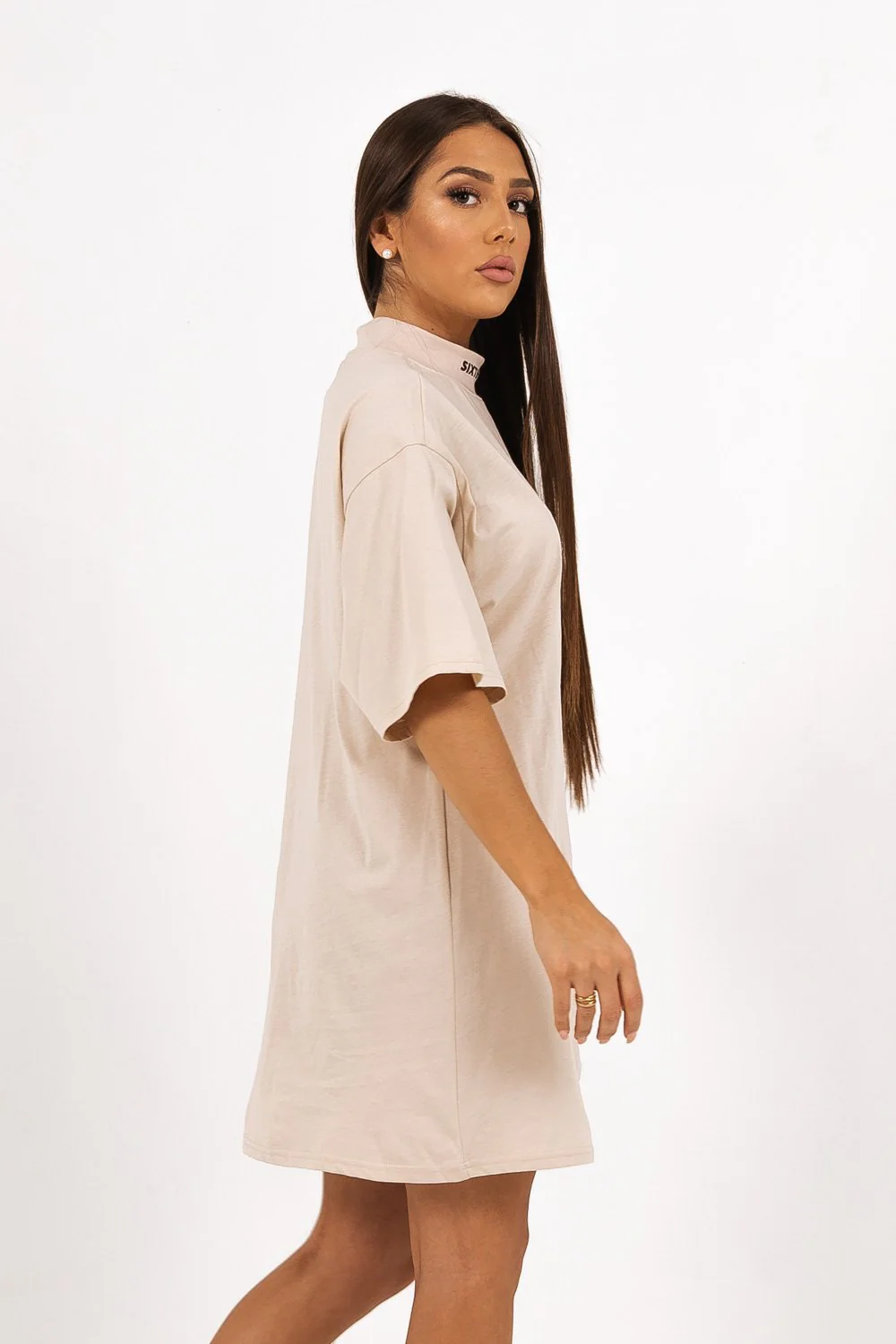 Robe t-shirt col montant Beige - Image 4