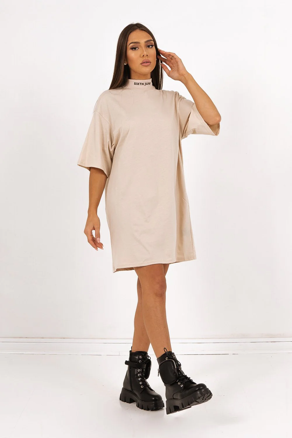 Robe t-shirt col montant Beige - Image 5