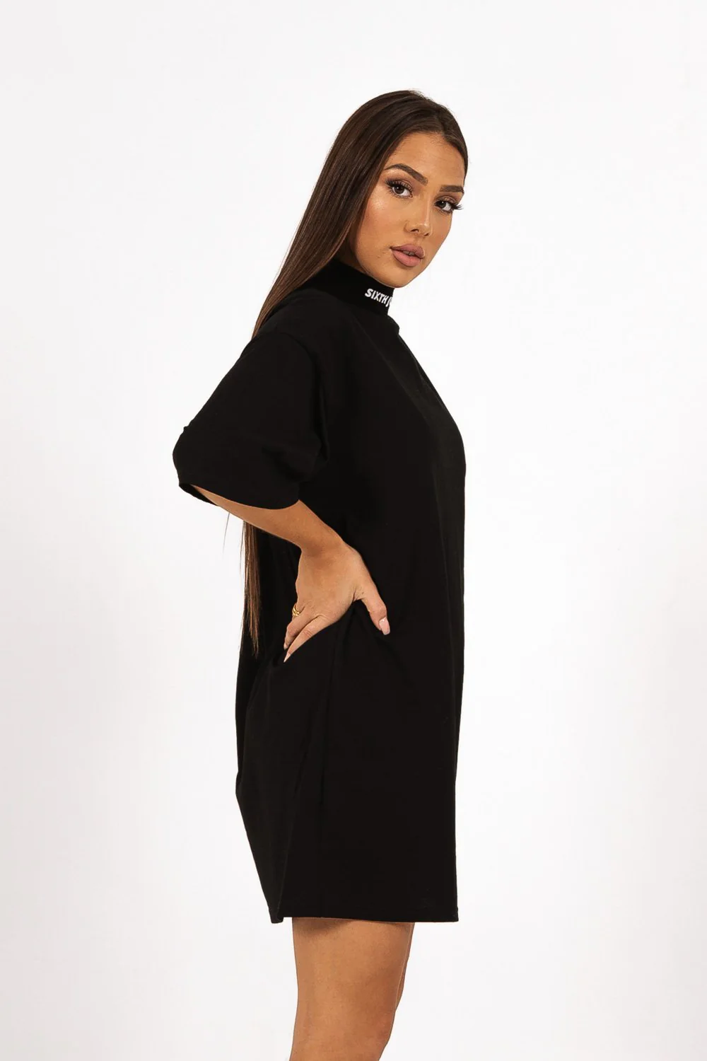 Robe t-shirt col montant Noir - Image 4