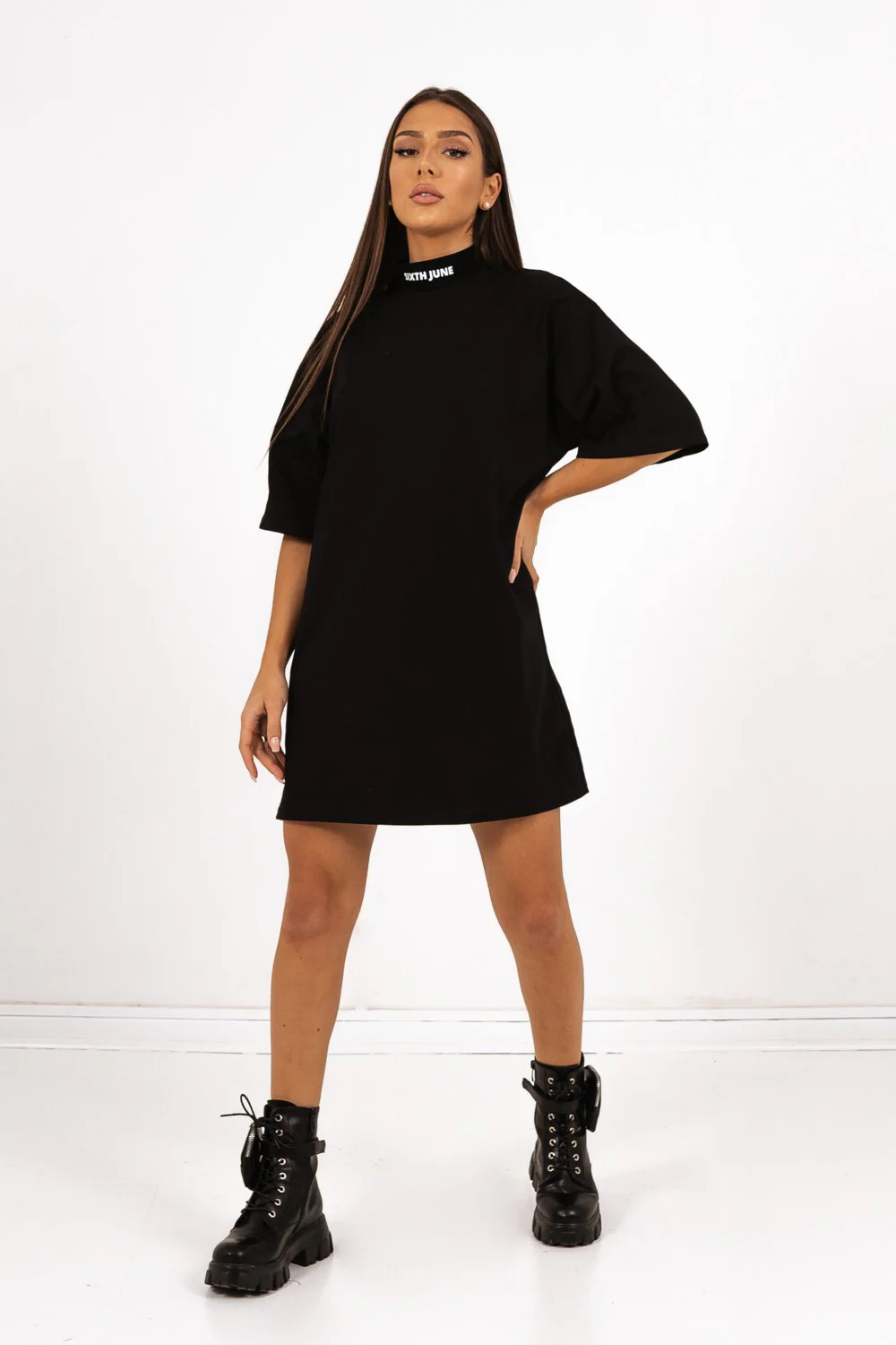 Robe t-shirt col montant Noir - Image 6