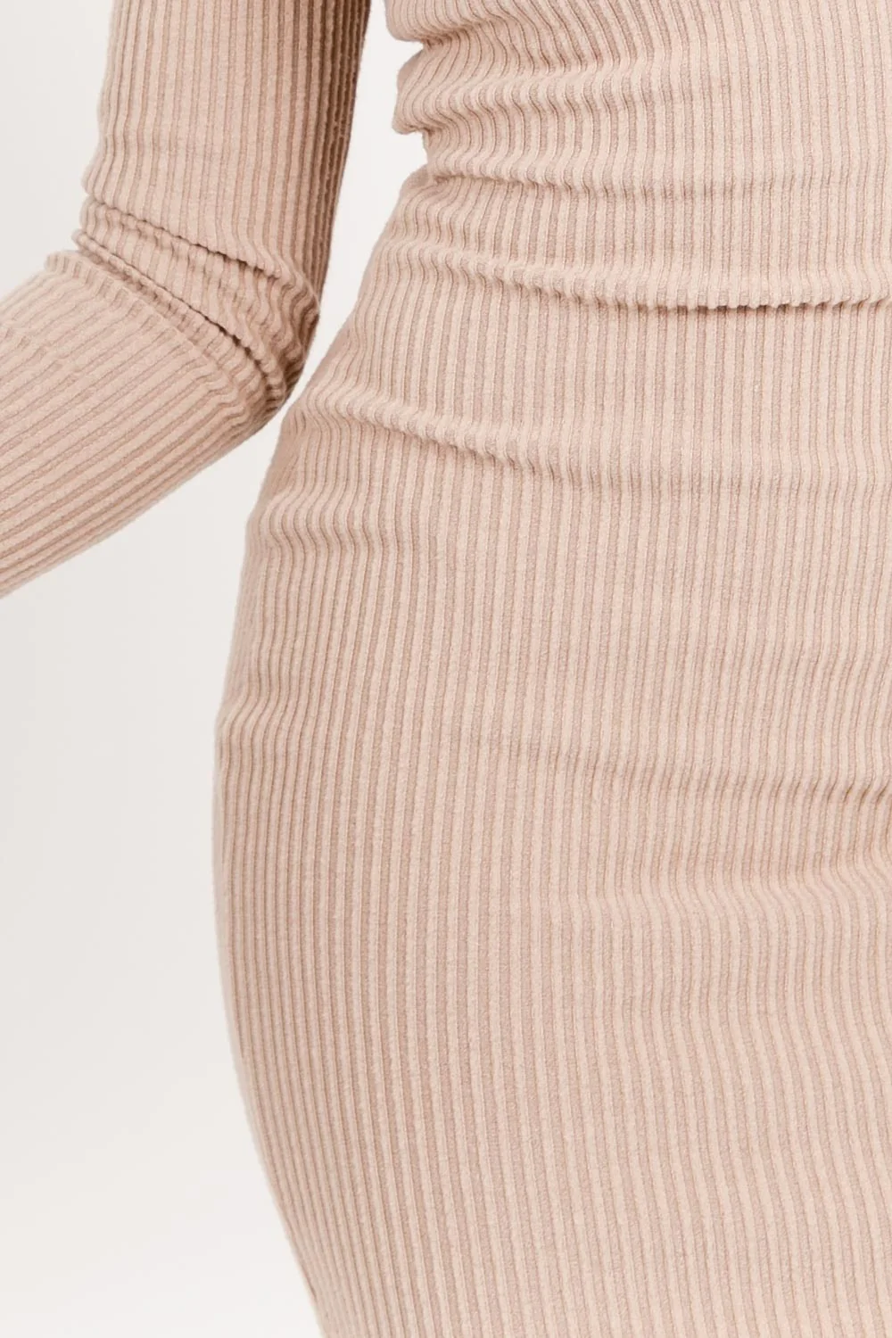 Robe côtelée col Beige - Image 3