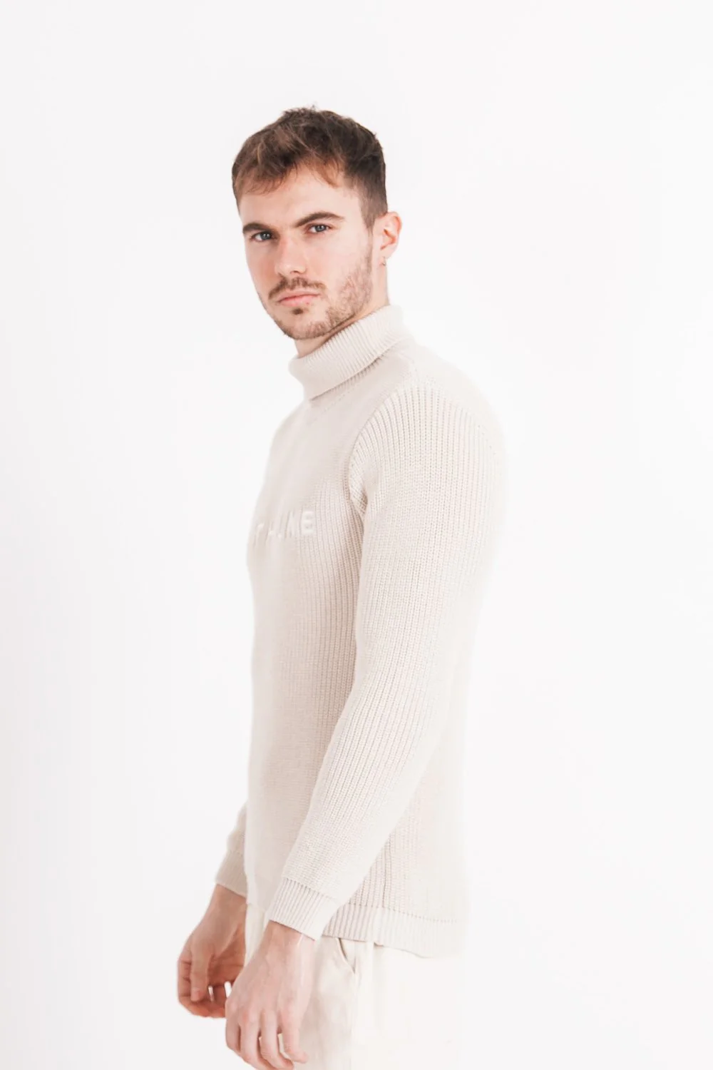 Pull maille col roulé Beige - Image 4